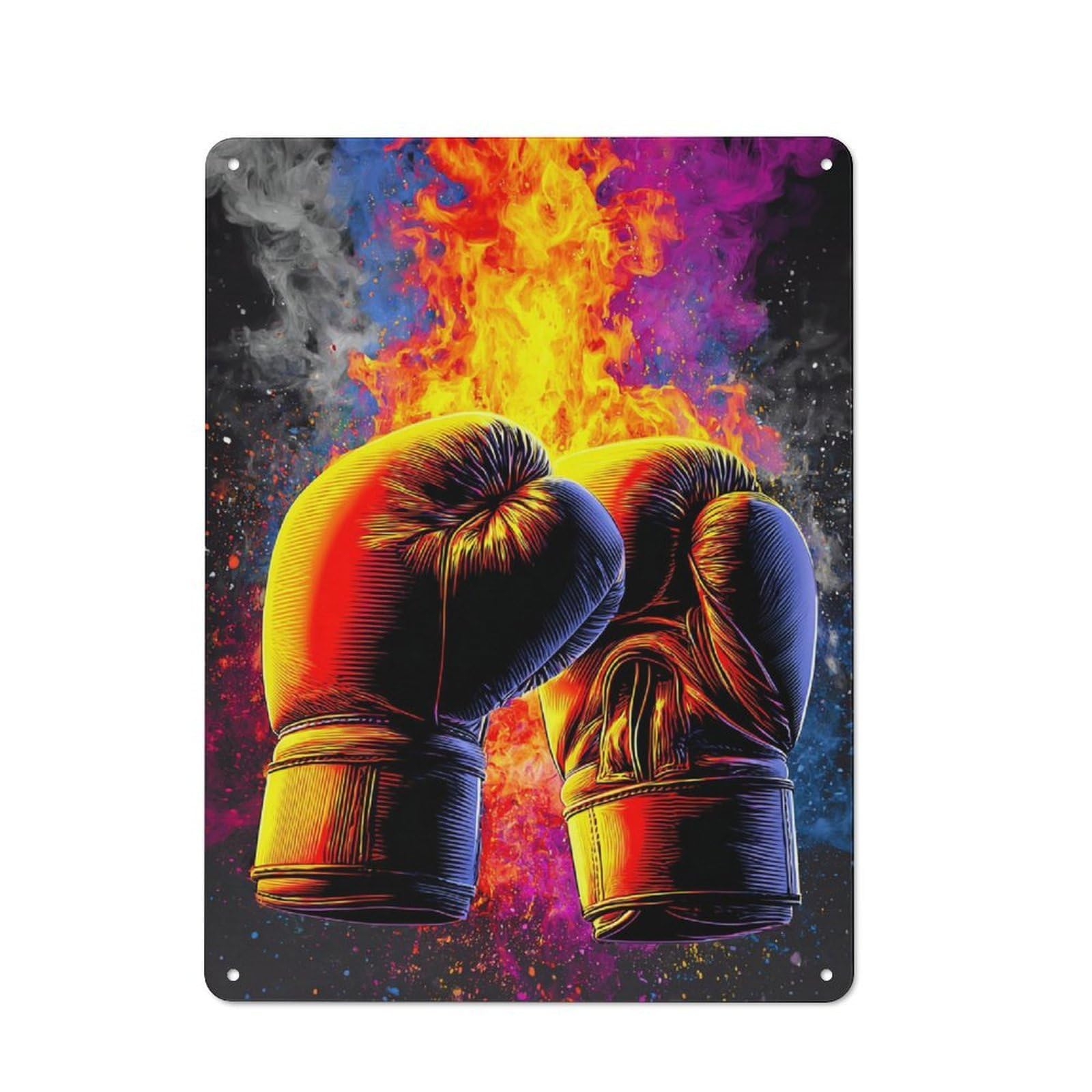 Junmoney Fiery Boxing Gloves Artwork Simple Retro Metal Wall Plaque 40X30cm, Creative Space Decor For Office, Study, Studio Or Hallway