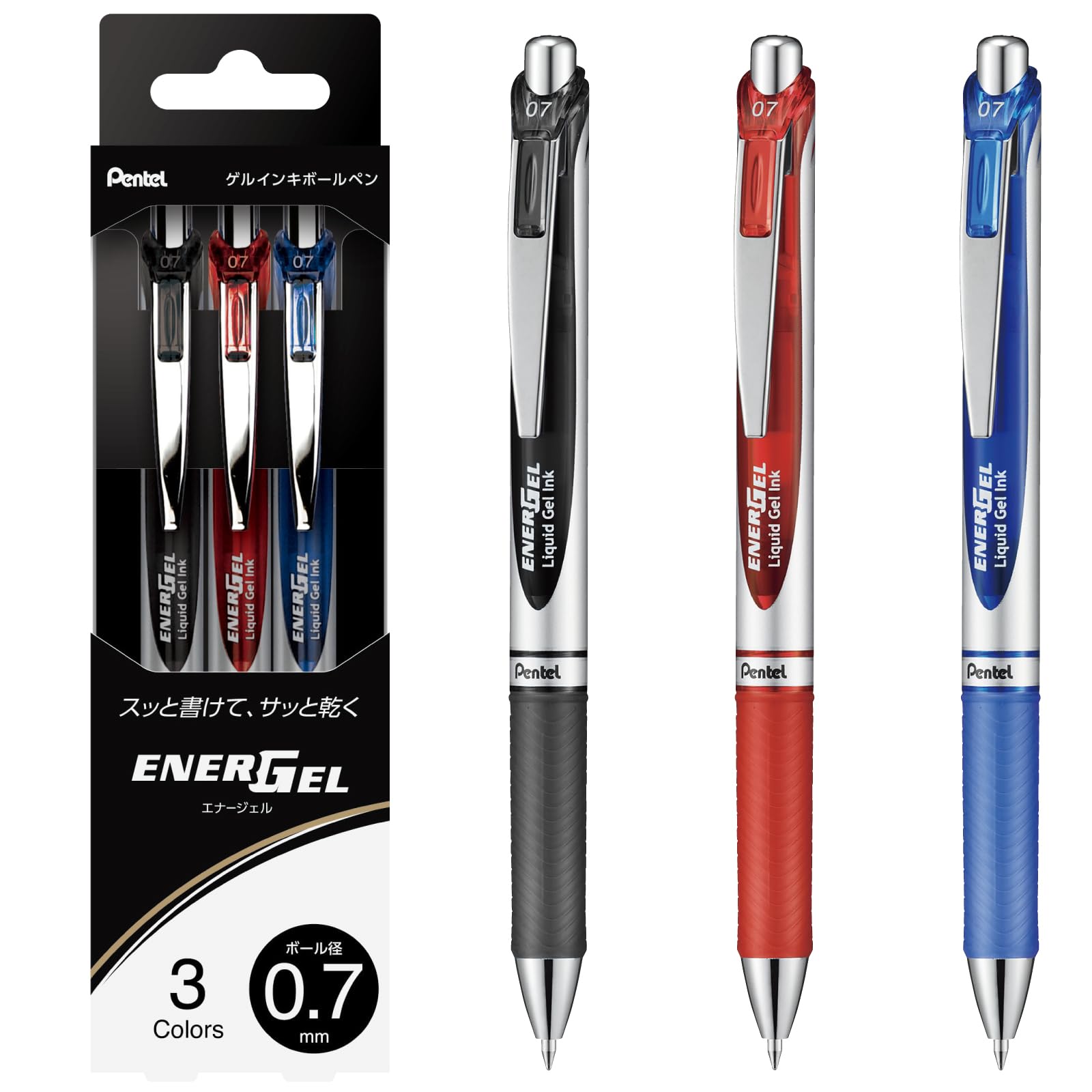 Pentel BL77-3STH Gel Ink Ballpoint Pen, EnerGel 0.7mm, 3 Color Set : Office Products