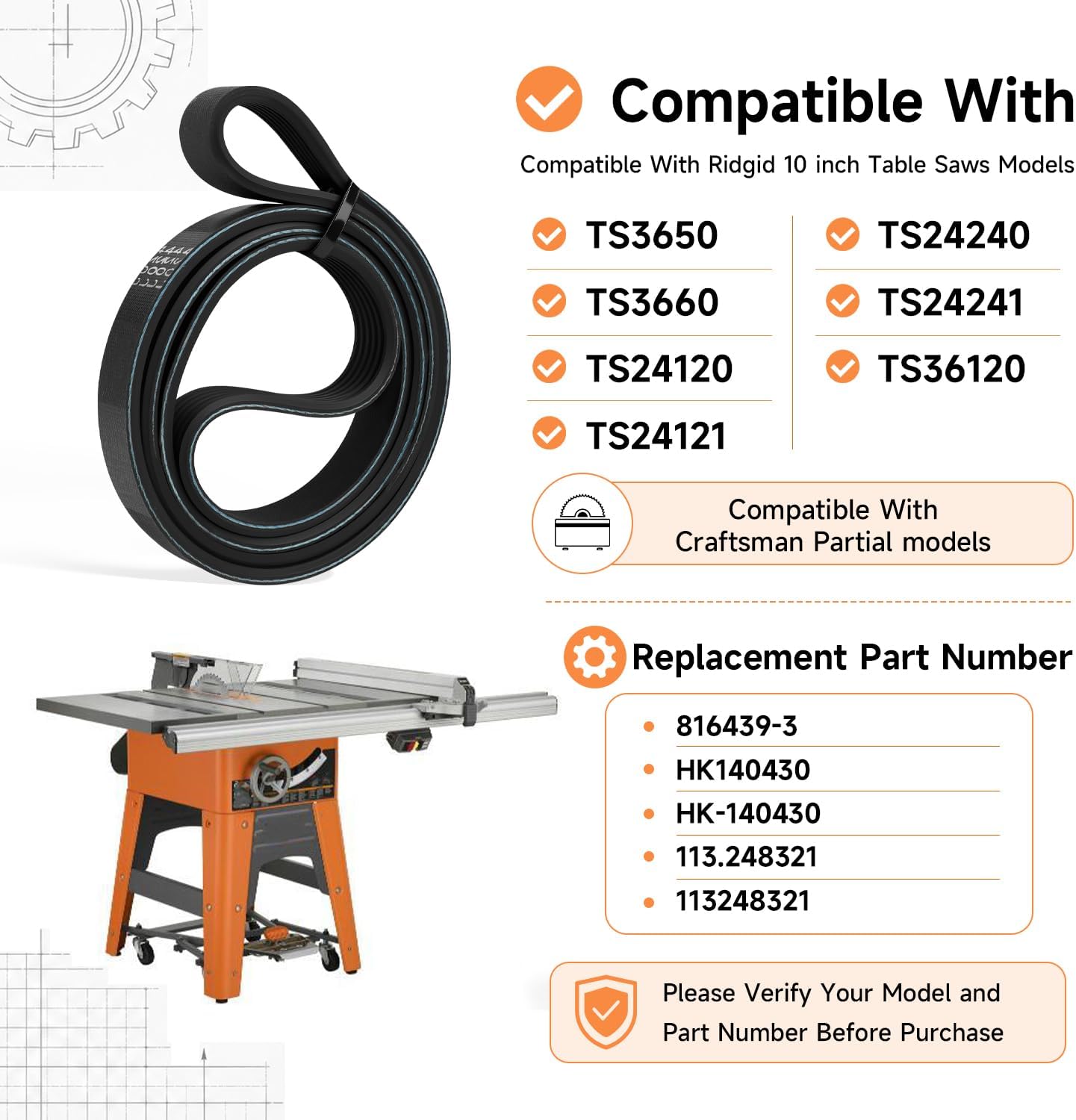 42.3" Drive Belt Compatible with Ridgid Craftsman 816439-3 113.248321 photo 2