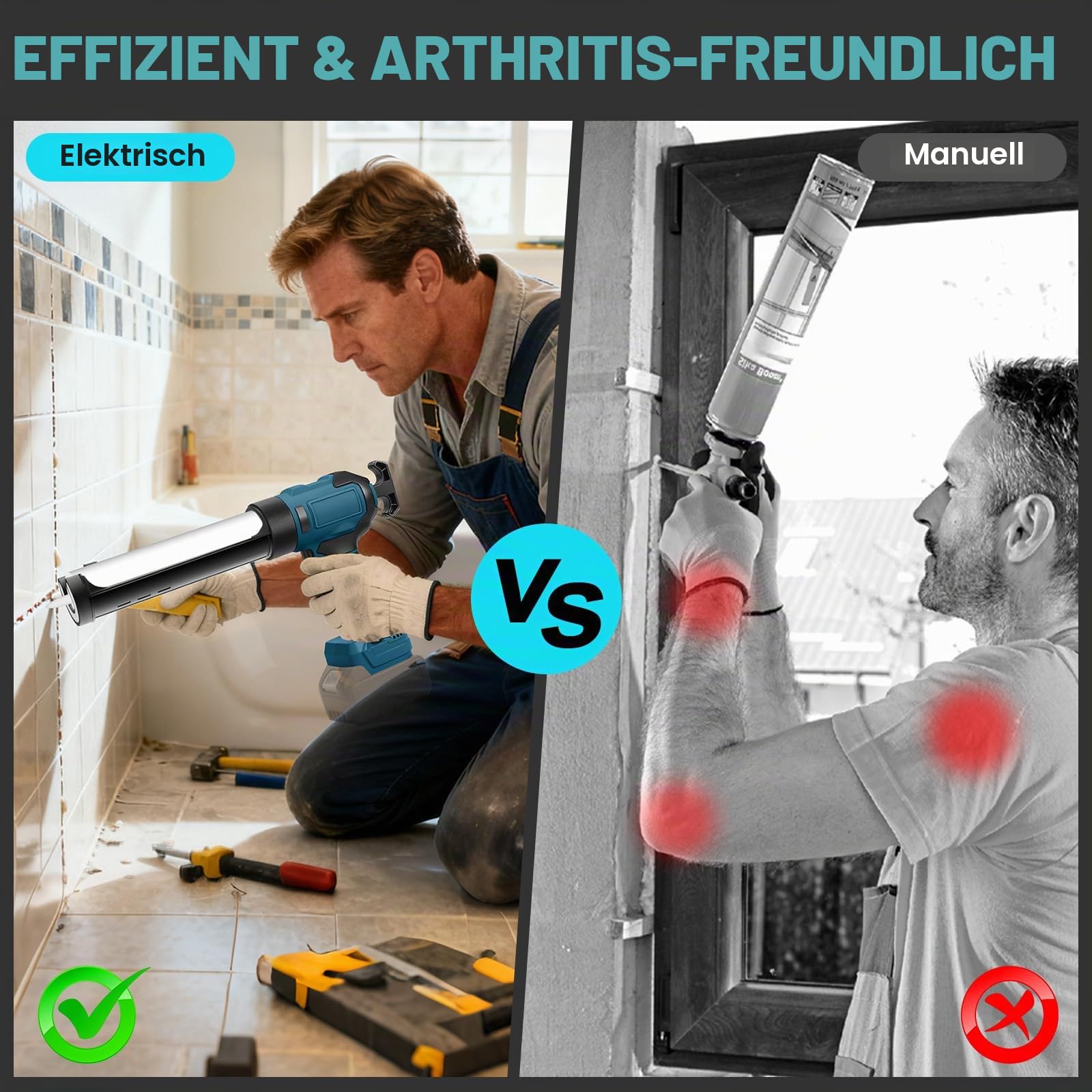 Akku Kartuschenpistole kompatibel mit Bosch B 18V-Akku (ohne Batterie) | elektrische Dichtungspistole, mit 6 einstellbaren Geschwindigkeiten, Digitalanzeige und LED-Licht, zum Füllen und Abdichten