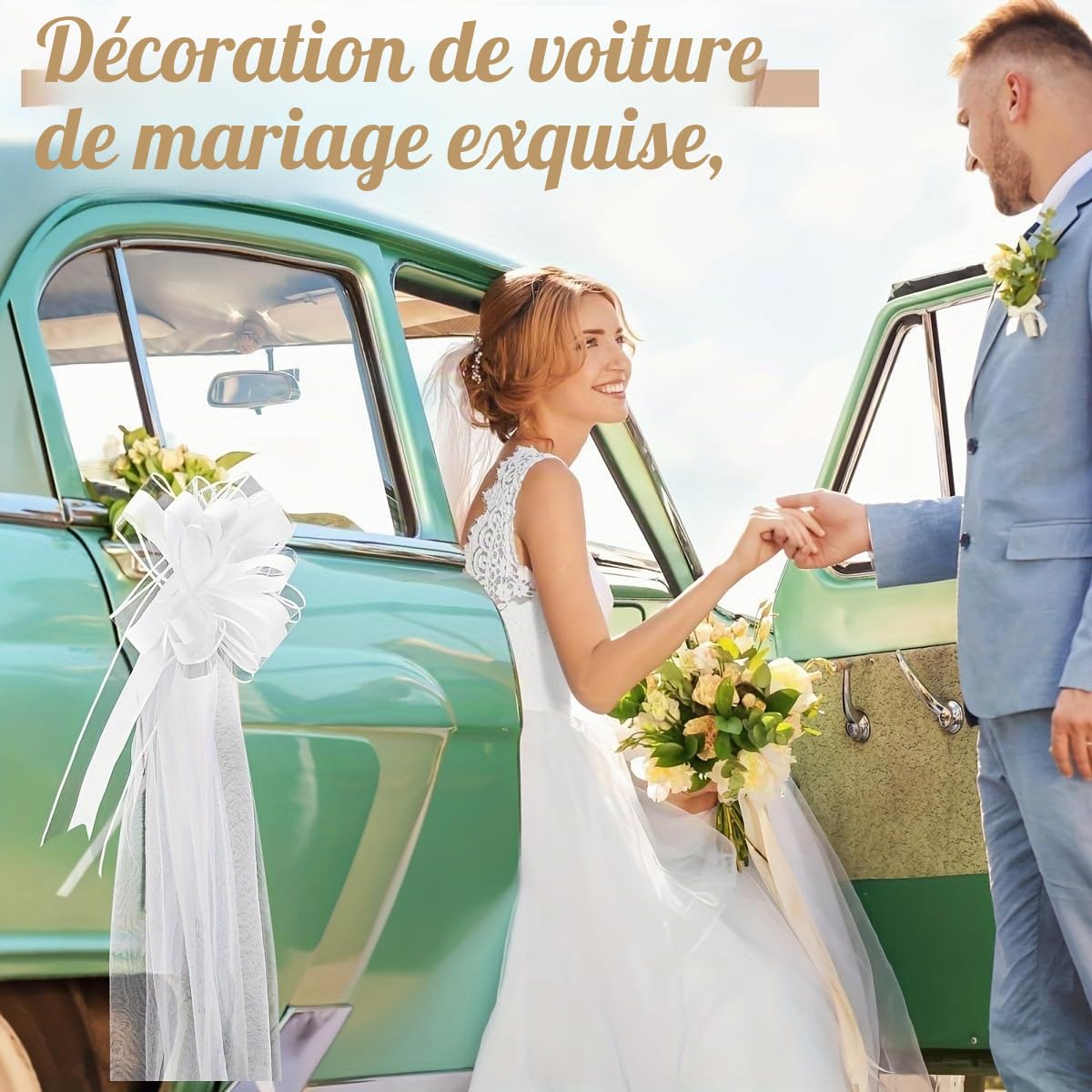 Lot de 12 nœuds de mariage avec queues en tulle - Blanc - Long nœud de chaise - Décoration de mariage - Pour fête de mariage