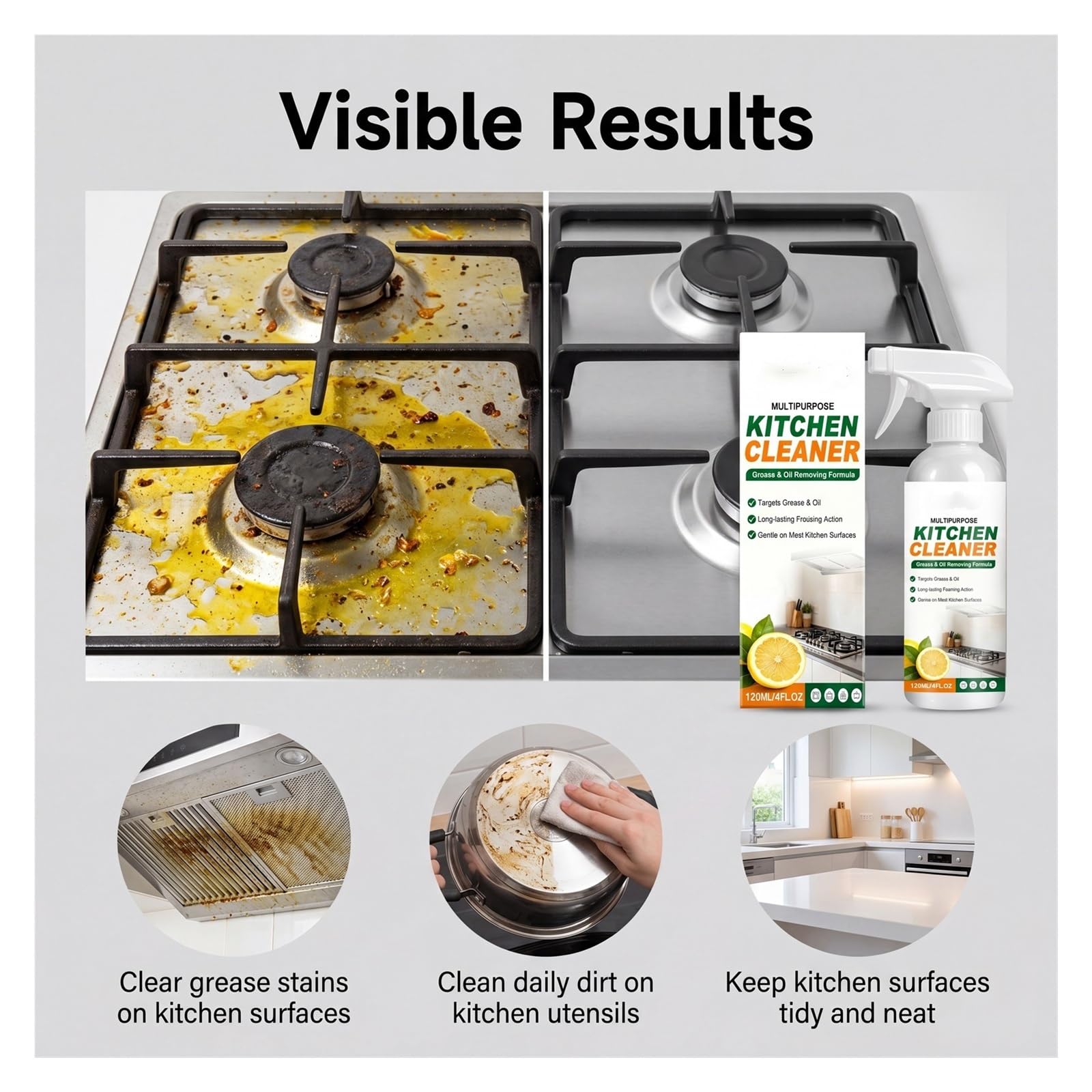 Limpiador De Cocina 120 Ml | Diseñado específicamente for combatir la grasa cotidiana en los utensilios de cocina.(2pcs)
