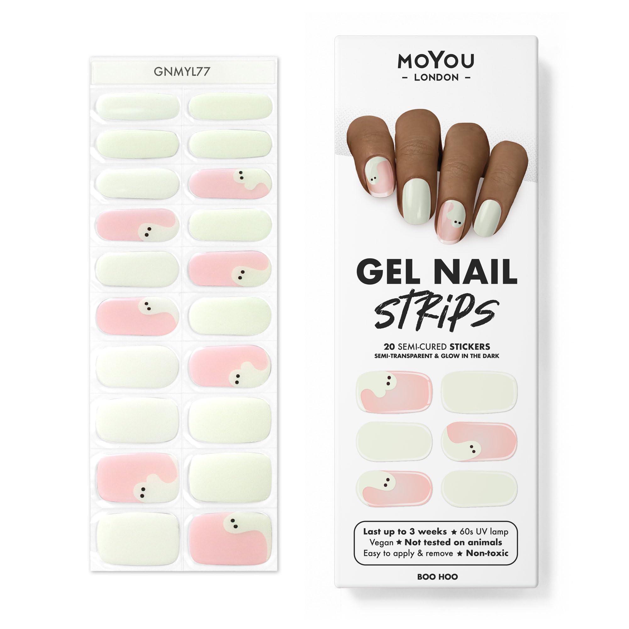 MOYOU LONDON Semi Cured Gel Nail Strips - 20 Pcs. Nail Wraps for Salon-Quality Manicure - Works with Any UV Nail Lamp - Easy to Apply, Trim, & Remove Gel Nail Stickers