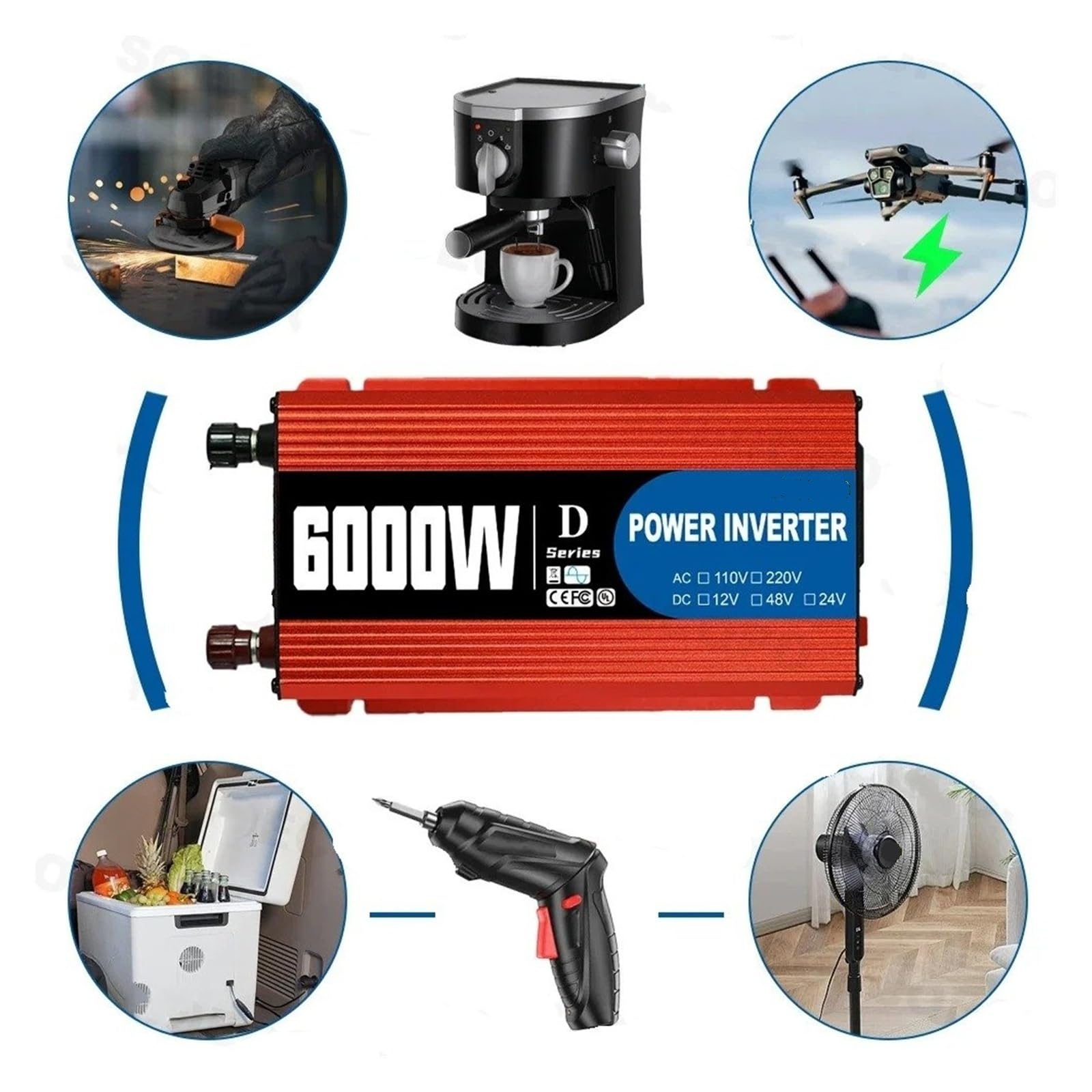 Inversor Potencia Inversor Inteligente Portátil 6000W 12V/24V/48V 110V/220V CA Puerto USB Abrazaderas Cocodrilo Camiones RV Todo Mundo Certificación CE Convertidor(48V,220V 50Hz)