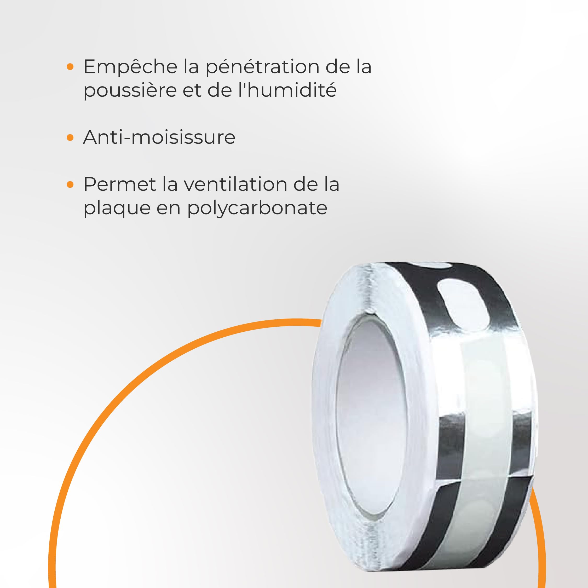 Ruban Adhésif en Aluminium perforé - Pour Sceller les Plaques en Polycarbonate - Anti-moisissure - Permet l'aération - 60 mm x 33 ml