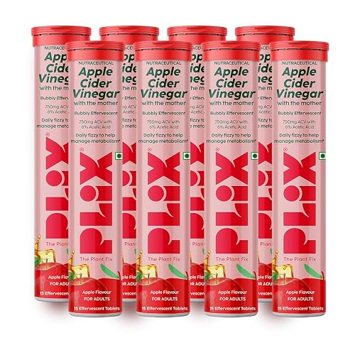 THE PLANT FIX Apple Cider Vinegar Effervescent Tablet with Mother | Supports Metabolism & Control Cravings | With 750mg ACV, Vit B6 & B12 | No Added Preservative | (Pack of 8)