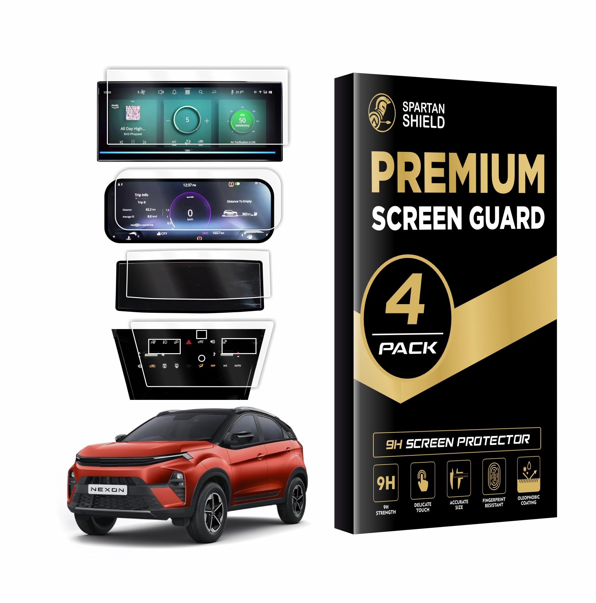 Spartan Shield {4 Pack} Screen Guard for Tata Nexon 2026+ | 10.25” Infotainment (Round Corners) + 4” MID + AC Panel (Touch-Controlled) + Steering Cluster Protector | Fits ** CREATIVE / CREATIVE+S / CREATIVE+S(CNG) / CREATIVE+S(DK) ** Only | HD Clear, Anti-Scratch, Water Resistant | Nexon 2025 Facelift Car Dashboard Display & Stereo Accessories [Not Tempered Glass] [DOESNT FIT *Creative+PS*] || Not Fit For EV Models || **Match Each Screen Shape & Size Before Ordering** — Amazon image 13