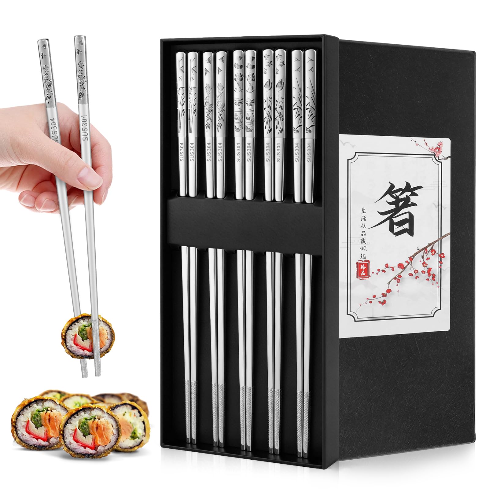 5Pairs Stainless Steel Chopsticks Metal Personalised Chopsticks Reusable