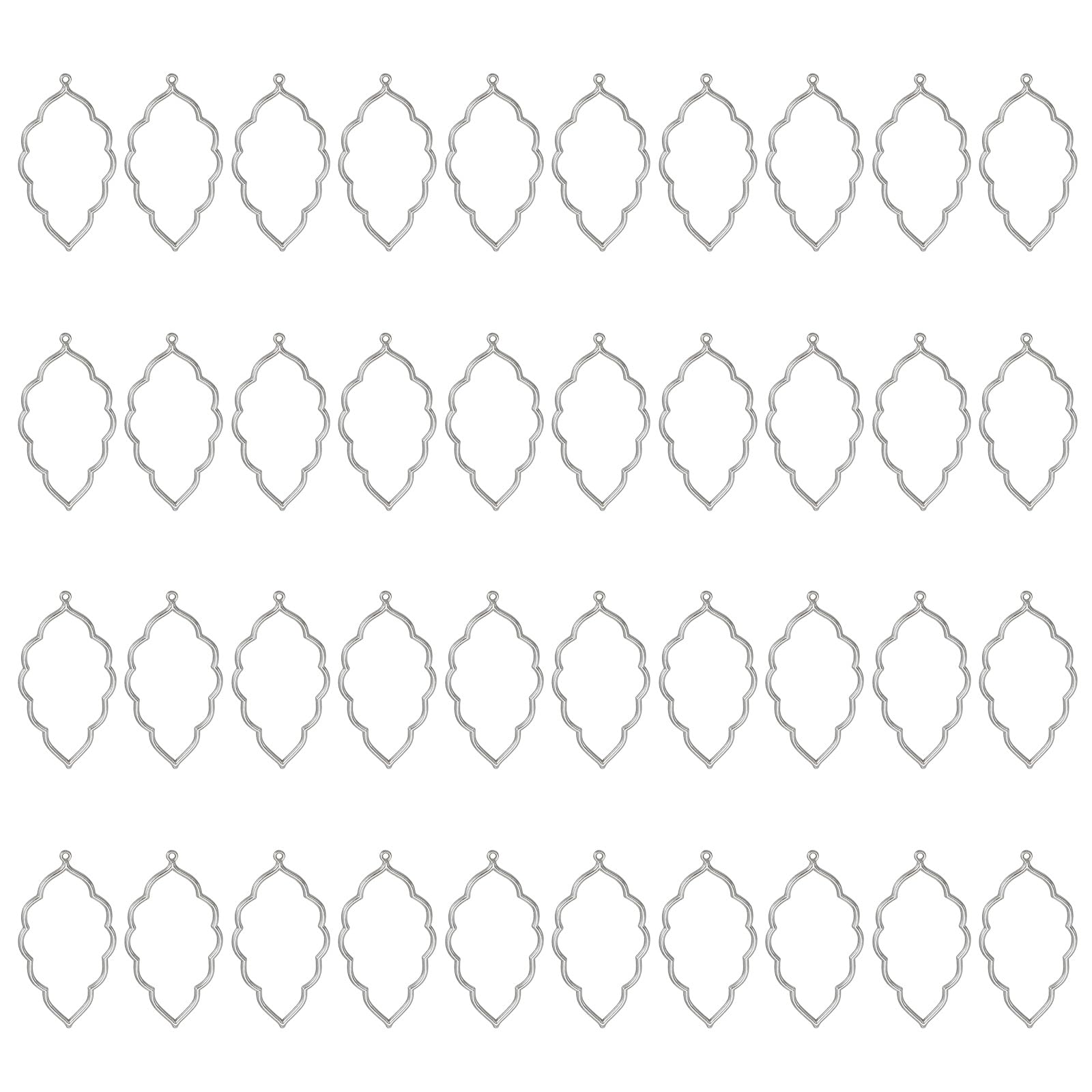 uxcell 40Pcs Alloy Open Bezel Pendants, Leaf Open Back Hollow Frame Pendant Geometric for Resin Jewelry Making Earrings Necklace Bracelet DIY, Silver