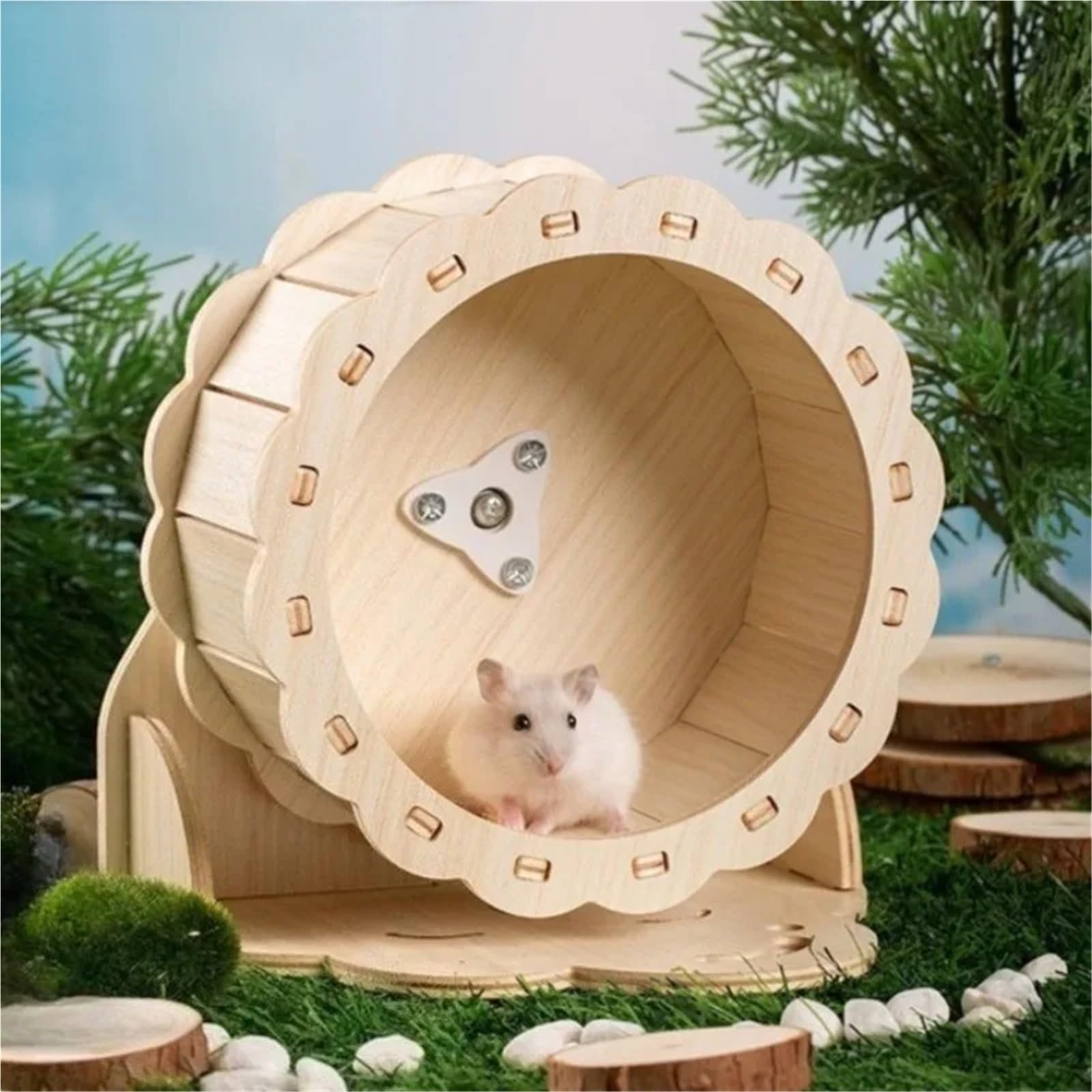 Rueda Hamster Mascota Corriendo silenciador de Madera for Ejercicio Jaula Juguete Conejillo Indias Ardilla Oso Dorado para Mascotas(Outer Diameter 19cm)