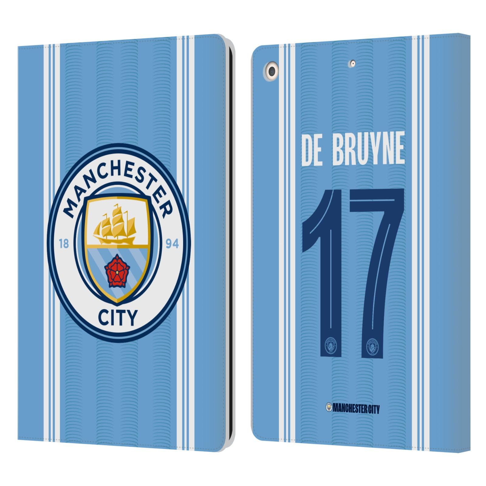 Head Case Designs Officially Licensed Manchester City Man City FC Kevin De Bruyne 2023/24 Players Home Kit Leather Book Wallet Case Cover Compatible with Apple iPad 10.2 2019/2020/2021