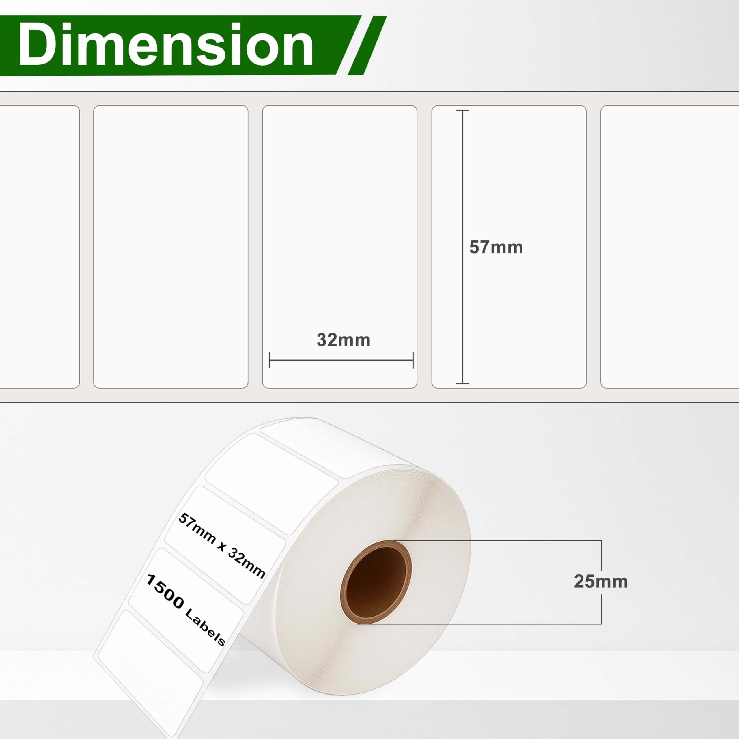 etichette termiche, 57 x 32 mm, compatibili con le stampanti Zebra GC420d, GK420d, GX420d e GX420t, 1500 etichette per rotolo, 6 rotoli.