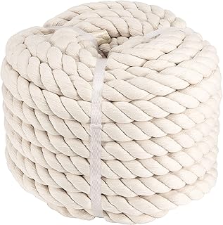 MUKLEI 1 Inchx50 Feet Natural Twisted Cotton Rope,Tug of War Rope,Cotton Craft Rope for Crafts,Hammock,Outdoor Sports,Wedding,Home Decoration,Beige MUKLEI