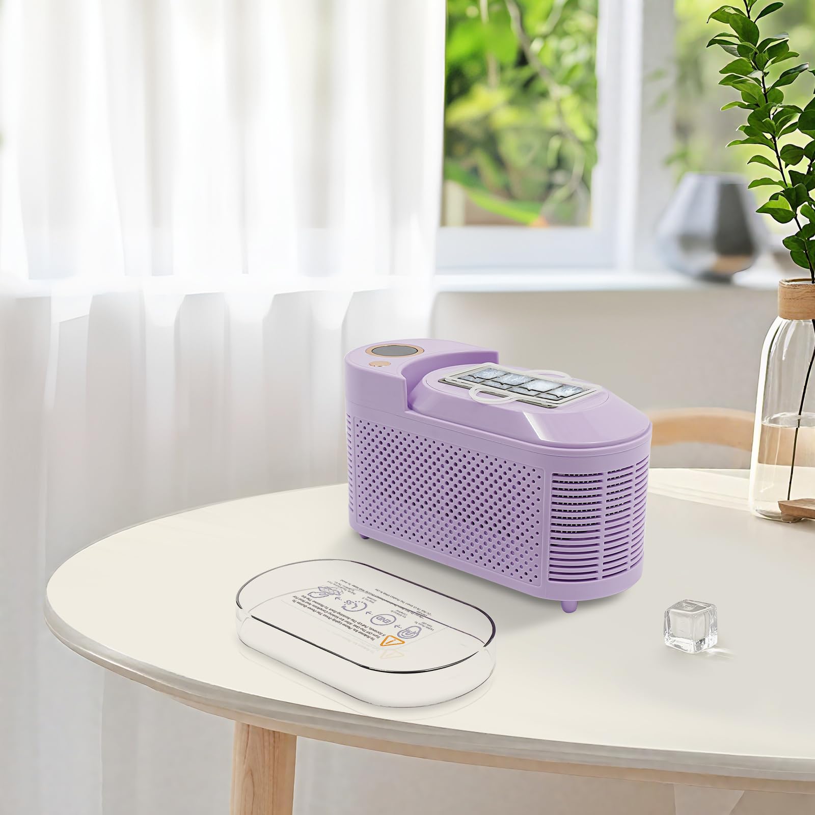 Gelatiera compatta, viola, 21,6 x 9,3 x 12,8 cm, mini gelatiera con attacco auto da 12 V, tecnologia a semiconduttore, silenziosa, portatile, per casa, auto e viaggi
