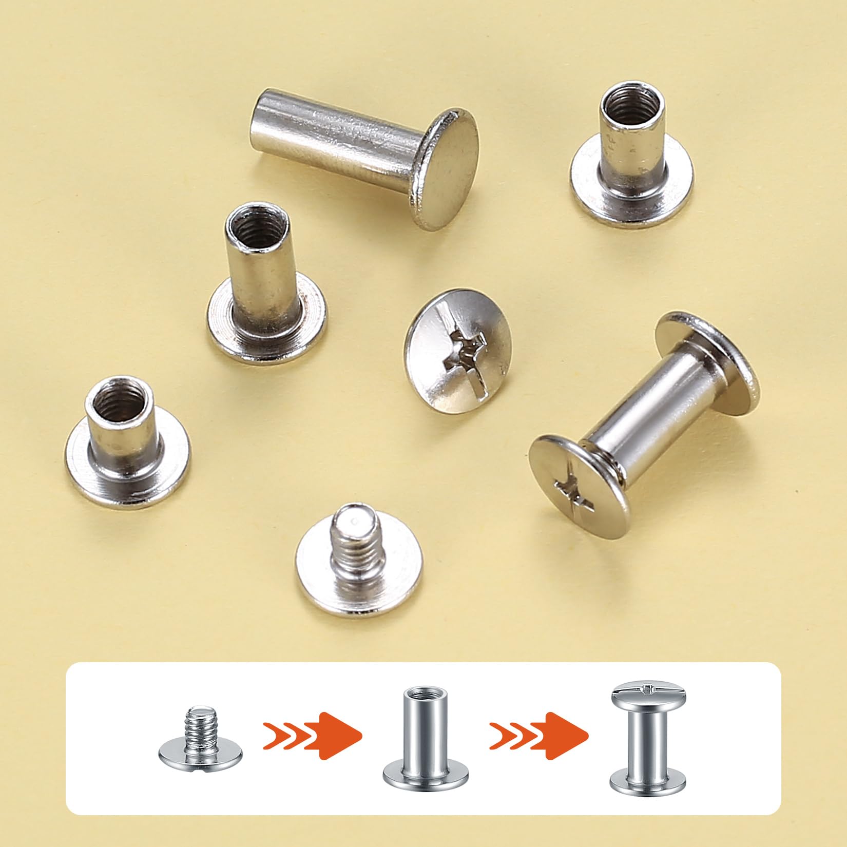 180 sztuk śrub Chicago, M4 M5 Wiązane śruby, Chicago Binding Screws, Nity do Bindowania Książek z płaską główką krzyżową, zatrzaski na guziki do książek Nity skórzane