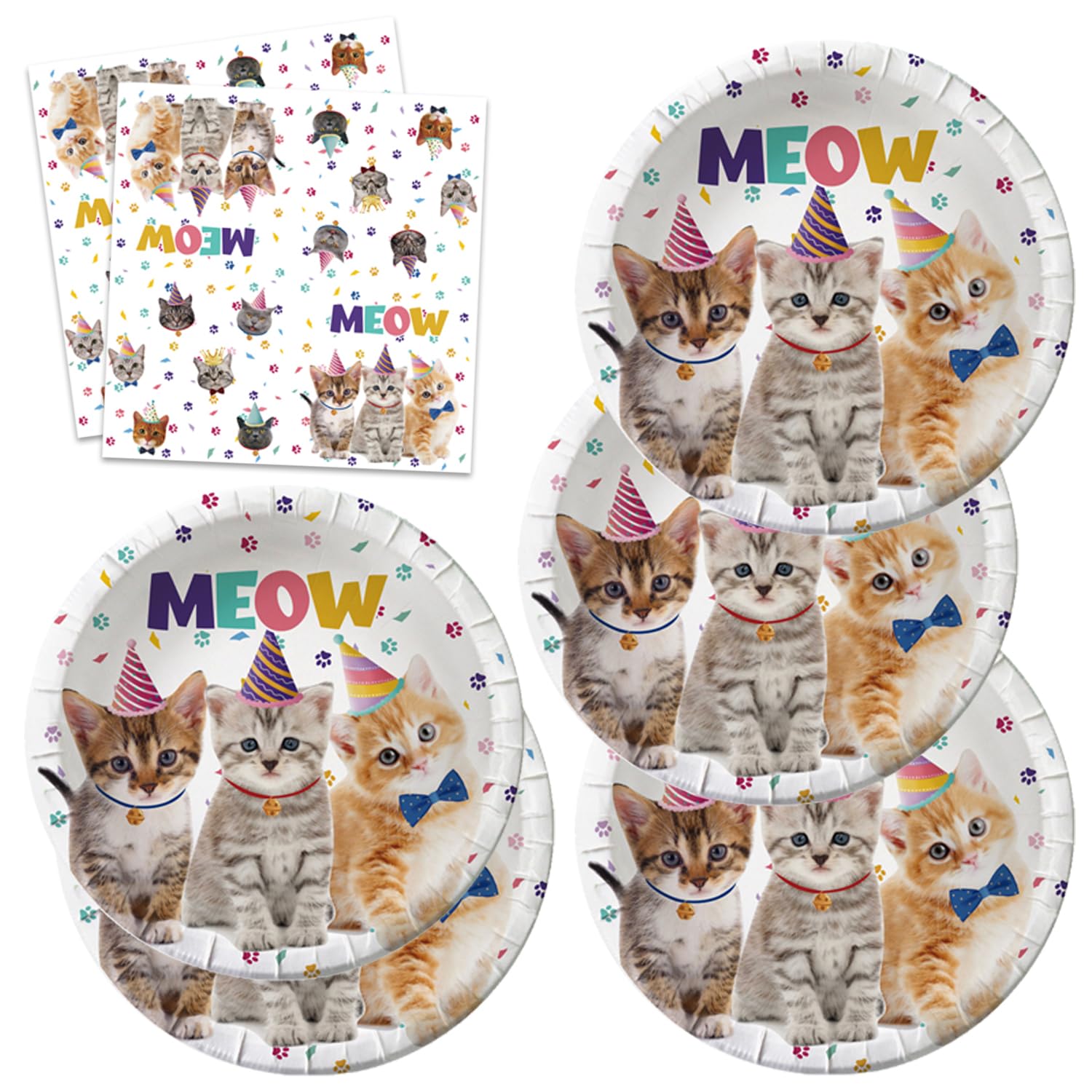 40pcs Pet Cat birthday Party Supplies,include 20 dessert plate, 20 Napkin,For boys and girls birthday party supplies，Used for Cat Party Decoration