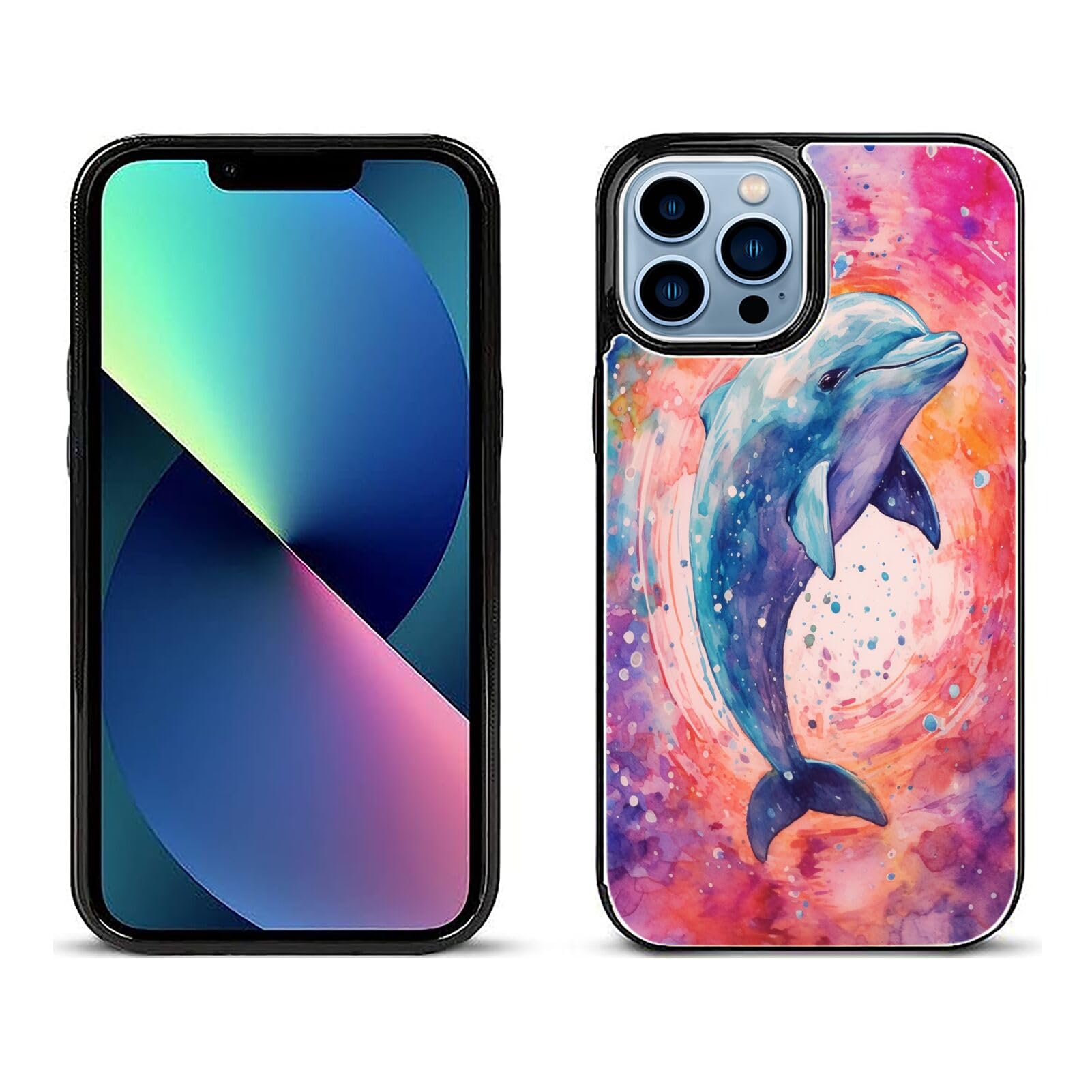 Card Wallet Phone Case for iPhone 13 Pro Max with Dolphin-aa1133 - Kickstand - Secure Magnetic Closure - Multiple Card Compartments and Cash Pocket - Drop Protection