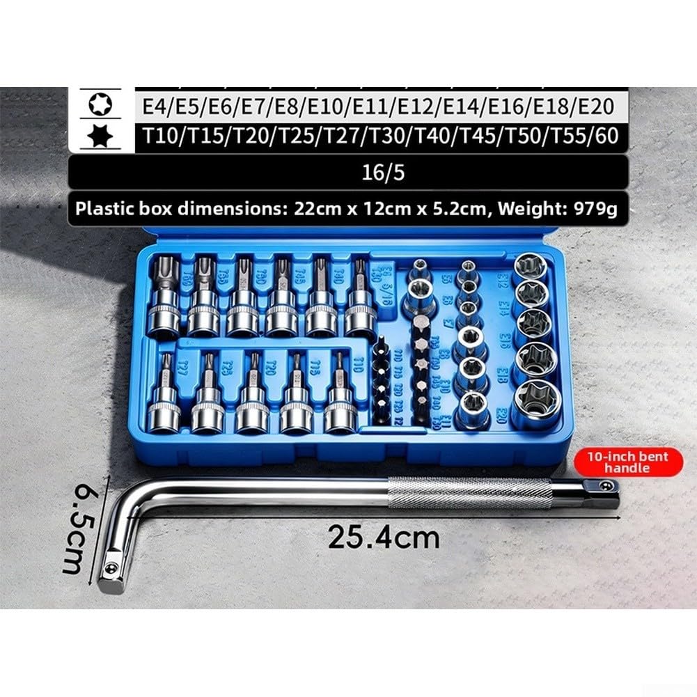 Juego de Herramientas 34 Piezas para acero CR-V con Carraca y Llaves Tubulares para Mecánica y Reparación de Automóviles Estuche ABS 22x12cm(34-Piece Set)