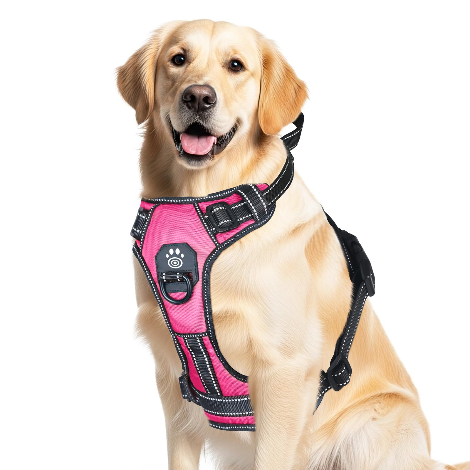 CAWJUG Dog Harness Large Dog No Pull, Reflective No-Choke Harness with 2 Leash Clip, Adjustable Soft Padded Pet Vest Harness, Breathable Easy on and Easy off for Medium and Large Dogs(Pink,M)