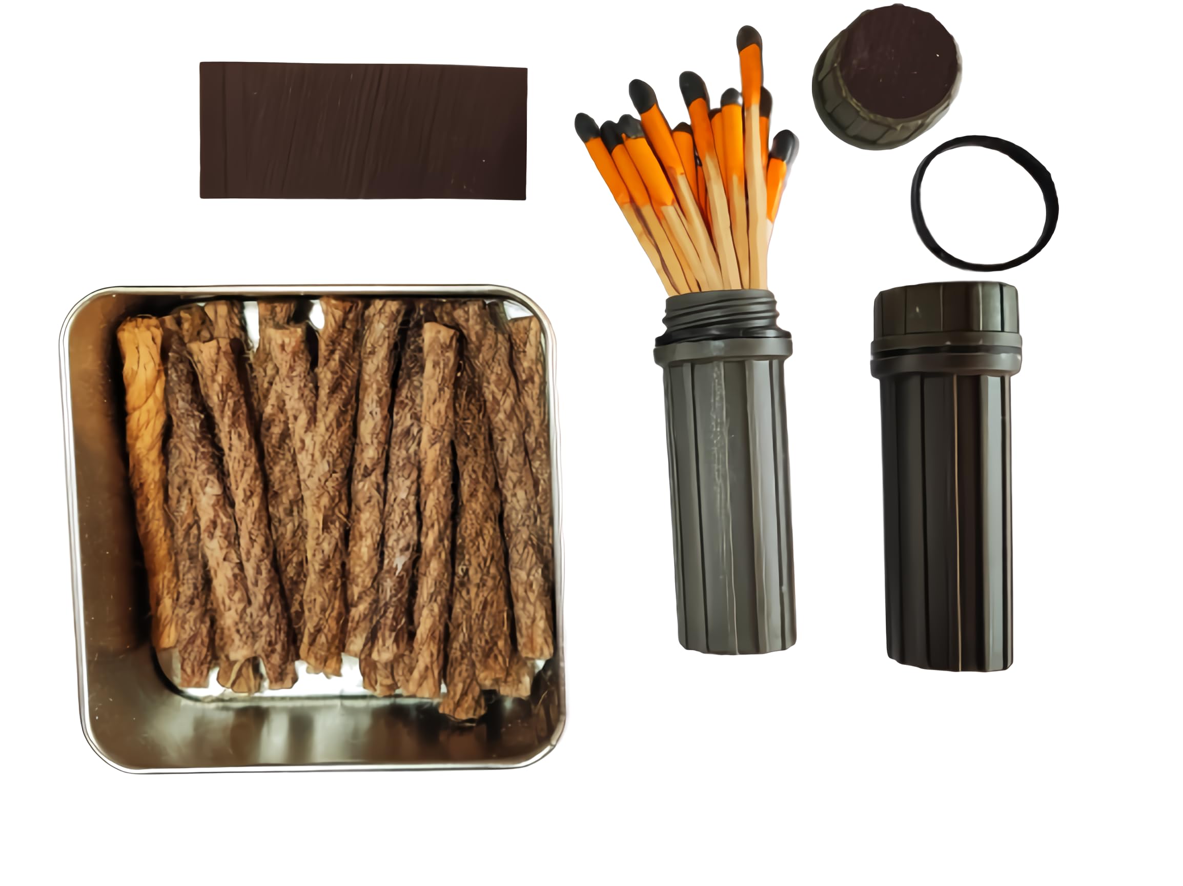 Fire Starter Weatherproof Stormproof Matches Waterproof Case Wax Hemp Rope for Hiking Camping Bushcraft Outdoor Emergency Survival Storm Outages (2 x Matches + 20 Wax Ropes)