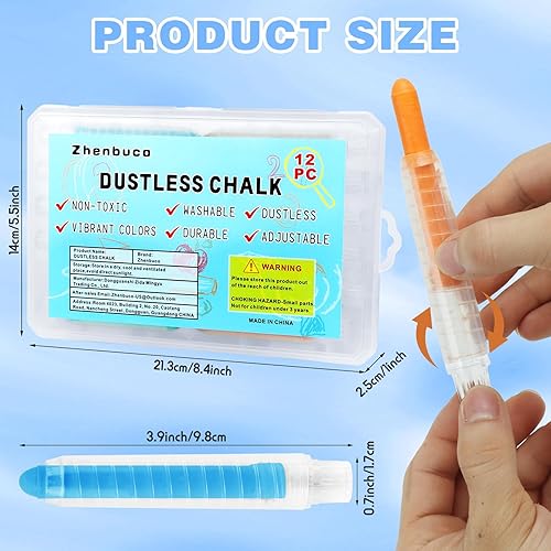 Miniatura 7 de Tiza sin polvo para niños  12 piezas de tiza de Navidad de color no tóxica giratoria con soporte, sin polvo, lavable, tiza para niños, herramienta