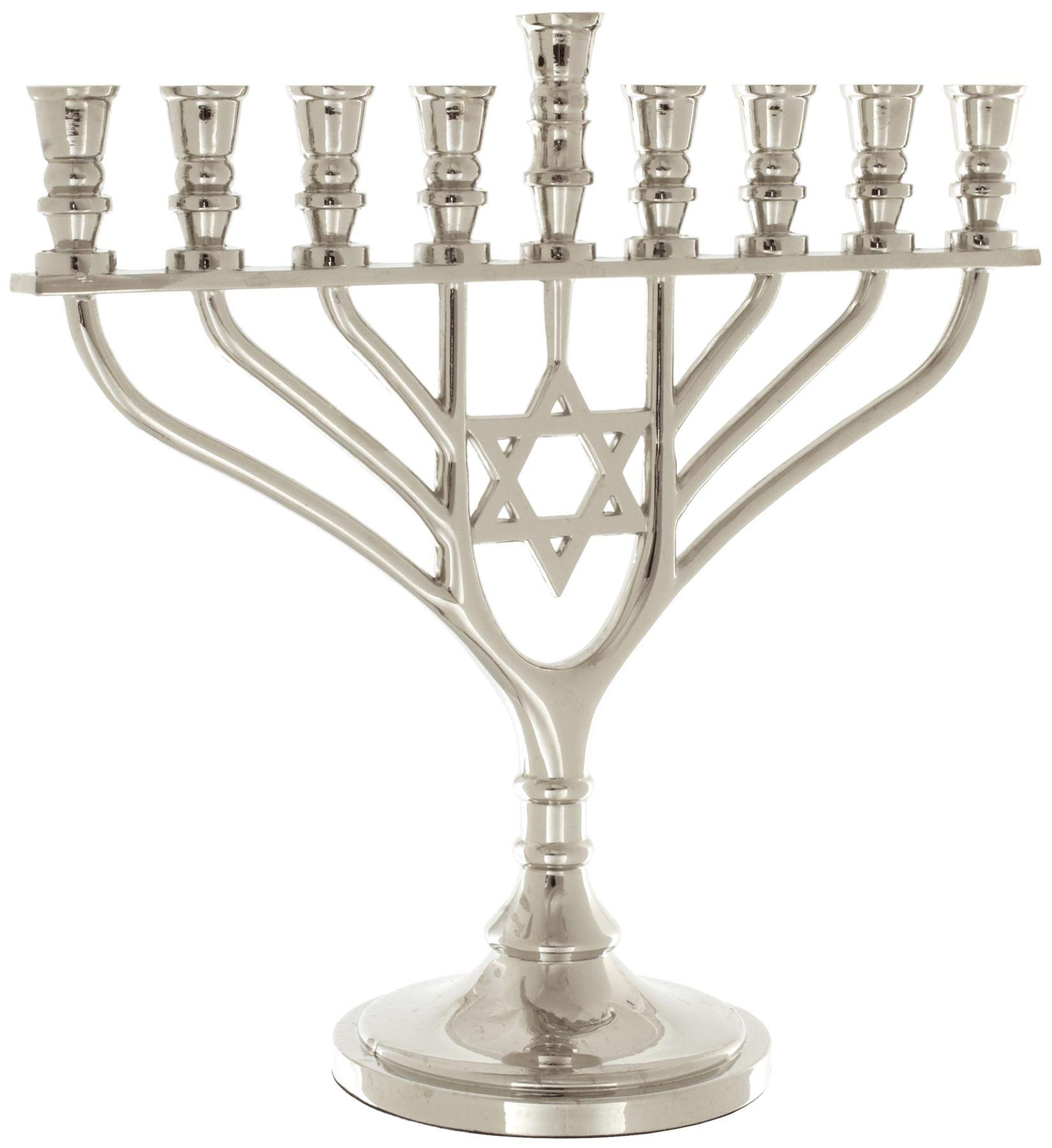 Meir Cohen Hanukkah Menorah with 9 Branches and Star of David, 18 Centimetres, Silver
