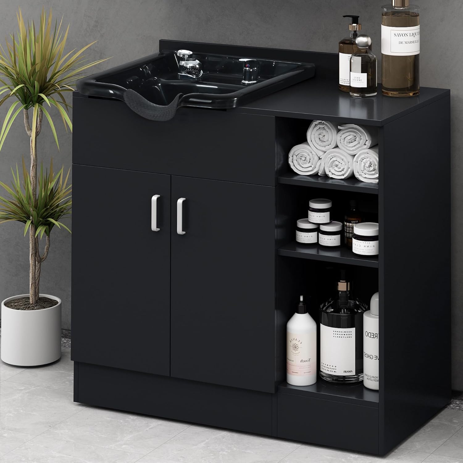 Shampoo Backwash Station for Salons,Salon Station with Shampoo Bowl & Storage Layer,Salon Equipment for Professional Spa Beauty Services