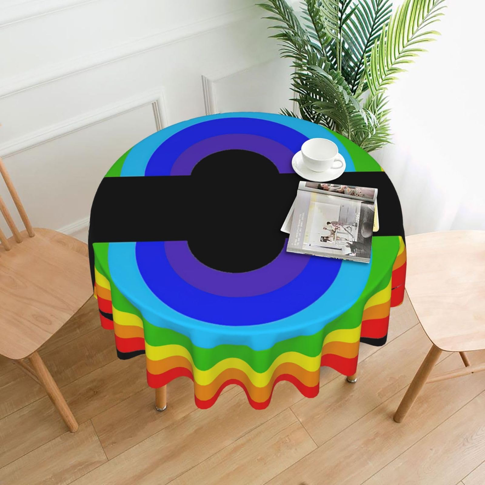 Uusnwaa Rainbow Print Round Tablecloth 60 Inch, Stain Wrinkle Resistant Washable Polyester Table Cover For Kitchen Party