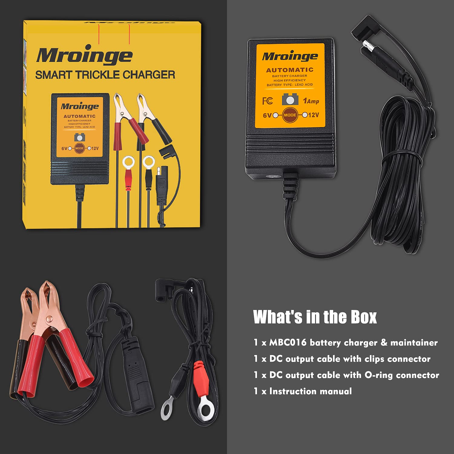 Mroinge 6V / 12V 1A Fully Automatic Trickle Battery Charger/Maintainer