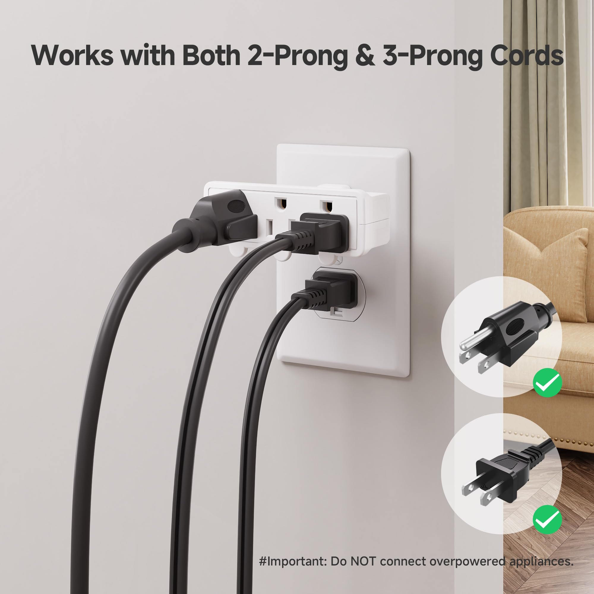 3 Outlet Wall Tap - Cable Matters 2 Pack -6