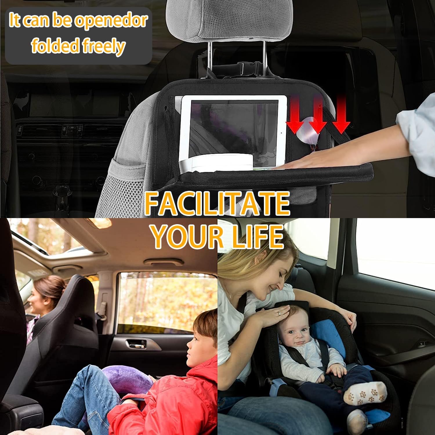 Organizador Asiento Coche Niños, Organizador para Coche con Comedor Poseedor Bandeja, Multi-Bolsillo de Protector Asiento Coche Respaldo, para Facilitar El Almacenamiento iPad Tablet