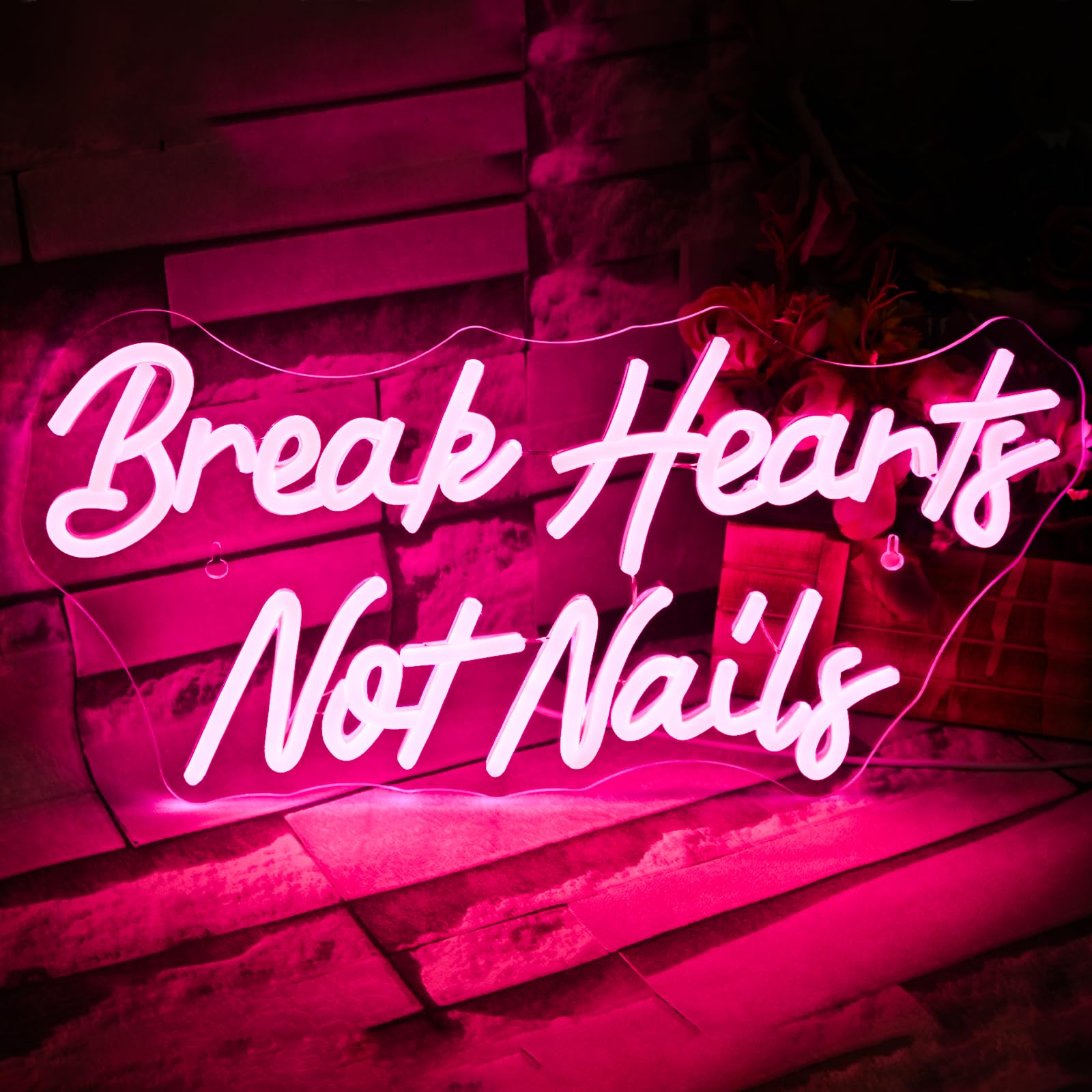 Neonowy znak "Break Heart Not Nails" do dekoracji ścian, neonowy jasnoróżowy neon LED do sypialni, paznokci, salonu, salonu piękności, sklepu, dekoracja, prezent