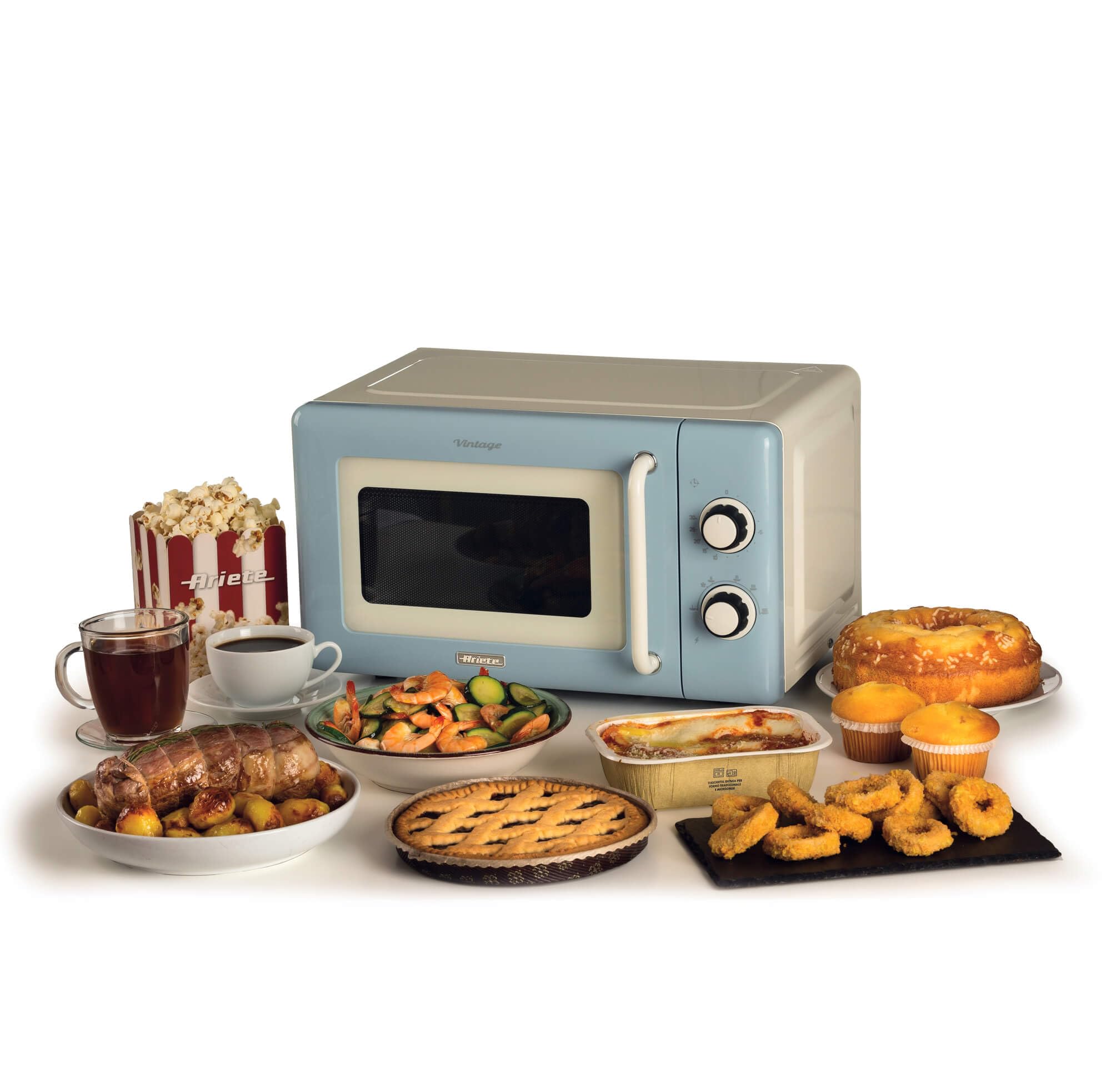 Ariete 3960 Mikrowelle Vintage 800 W 20 l 3 Funktionen 6 Kochstufen Timer hellblau