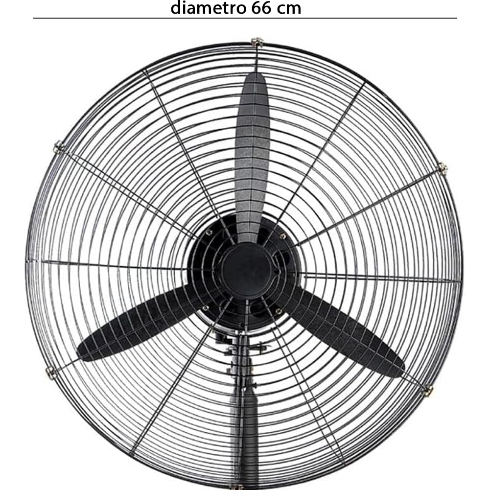 BAKAJI Ventilatore Industriale da Parete in Acciaio Potenza 200 Watt, 3 Velocità Selezionabili, Inclinazione Regolabile, Montaggio a Muro Stabile e Resistente, Ultra Silenzioso (66 cm)