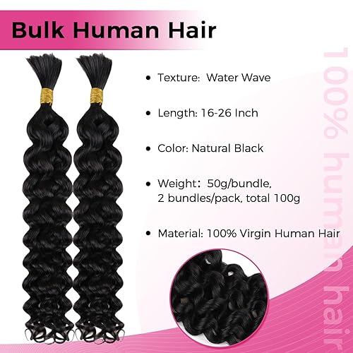 Miniatura 2 de Lashey Cabello humano trenzado de cabello humano ondulado a granel para trenzar 3.53 oz, cabello a granel, sin trama, extensiones de cabello humano