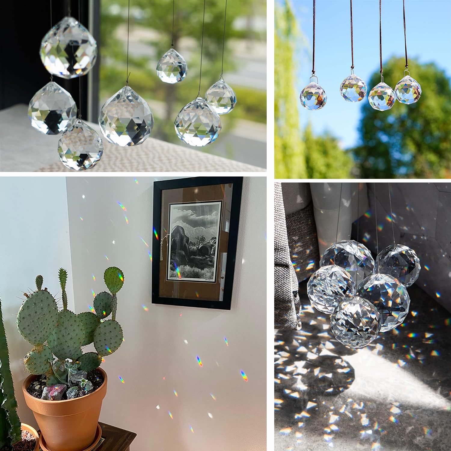 10 Bolas de Cristal Transparente (20mm) - Prismas Colgantes para Decoración - Ideal para Ventanas, Jardín, Hogar y Bodas