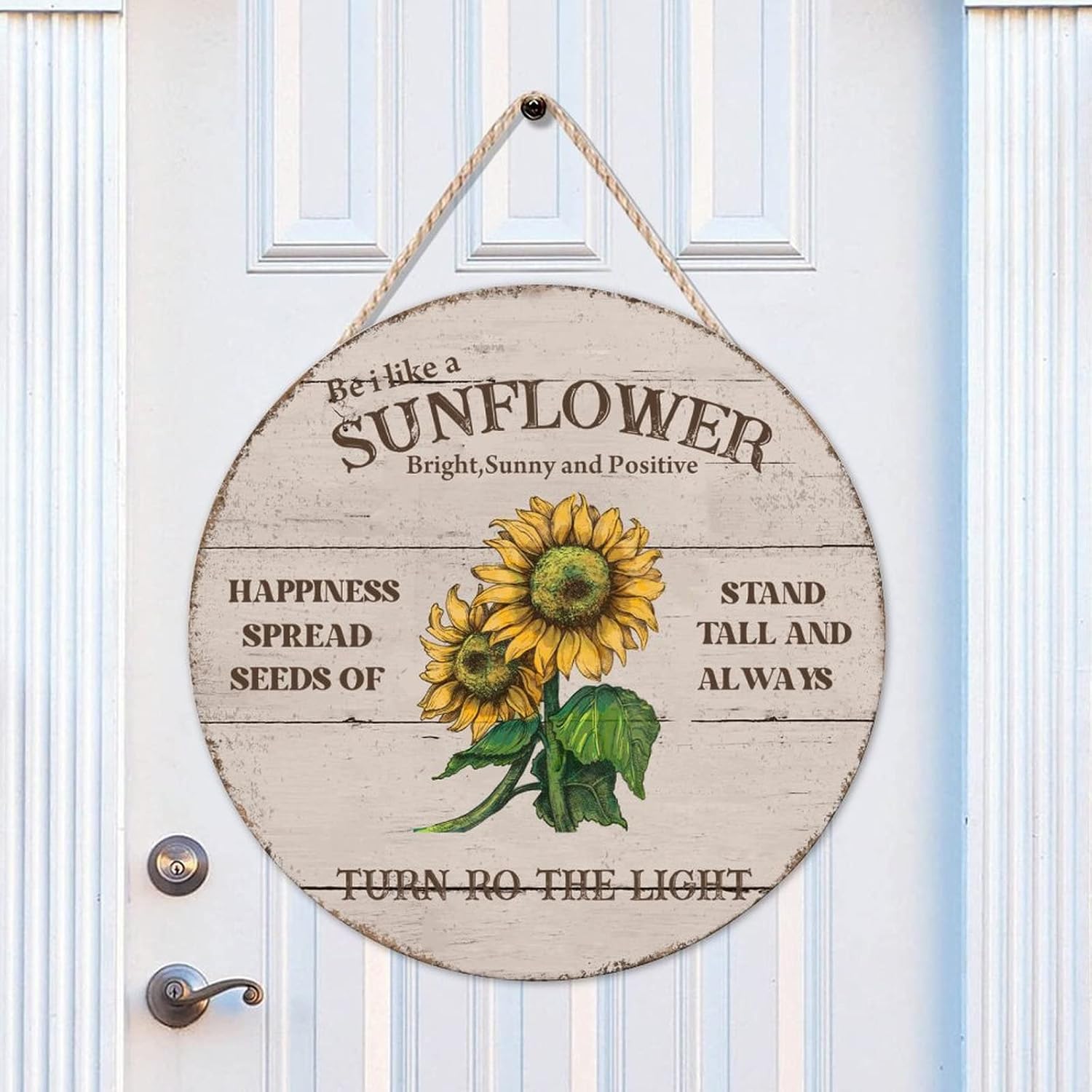 Always Front Door Sign, Sunflower Wood Door Sign, Stand Tall 16x16in Wall Door Hanging Sign for Front Door Entryway Porch Bar Pub Housewarming Gifts