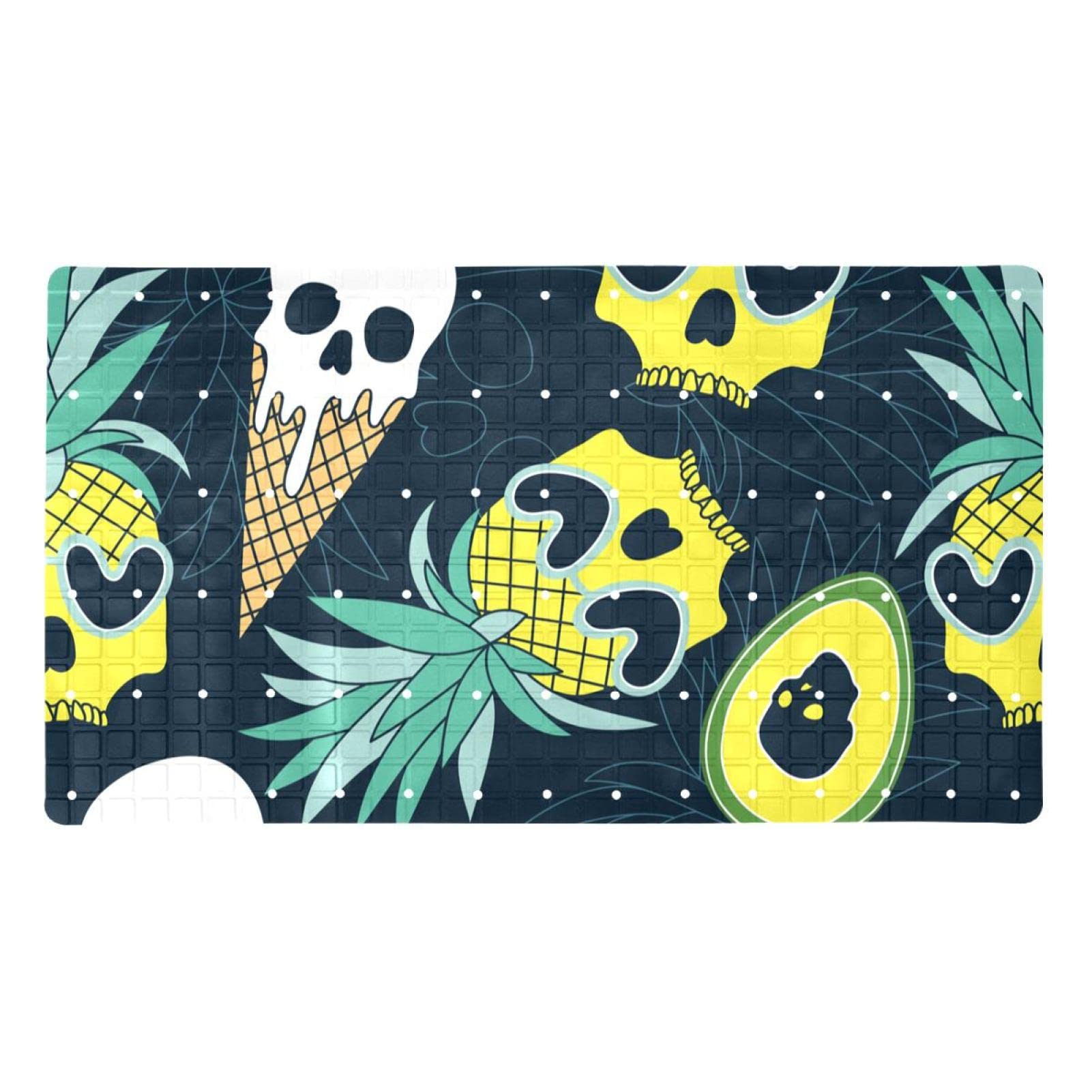 Badematte für Kinder, Motiv: lustiger Totenkopf, Ananas, Obst, Eiscreme, rutschfeste Badewannenmatte, Duschmatte für Babys, Kleinkinder, Kinder, maschinenwaschbar, 40 x 70 cm