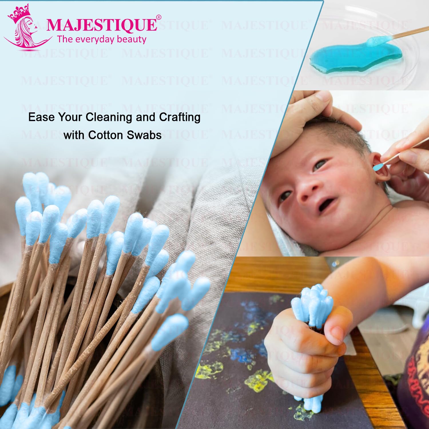 Majestique 500Pcs Round Heads, Ear Cleaner Buds 100% Biodegradable & Environment-Friendly Cotton Swab Stick Multi-Functional Tool for Cleaning Needs - (Pack of 2) 4