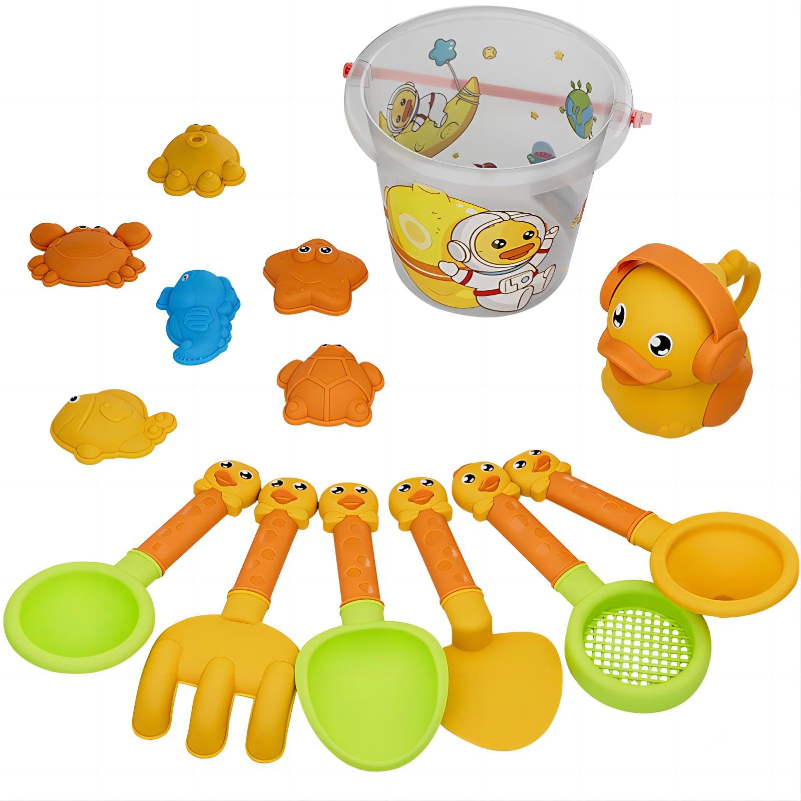 14Pcs Beach Toys Set for Kids Play Sand Toys for Toddlers Boys Girls Cute Yellow Duck Outdoor Fun Sand Tools with Bucket and Spade Watering Cans Shovels - Image 4