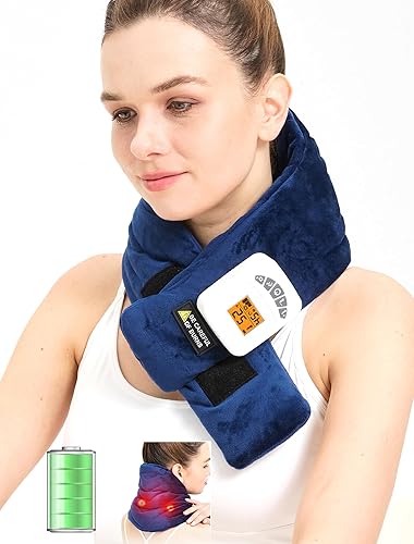 CAMECO Almohadilla térmica de cuello inalámbrica 2 en 1 y masajeador para aliviar el dolor, 104  a 140  5000 mAh, funciona con pilas, envoltura de