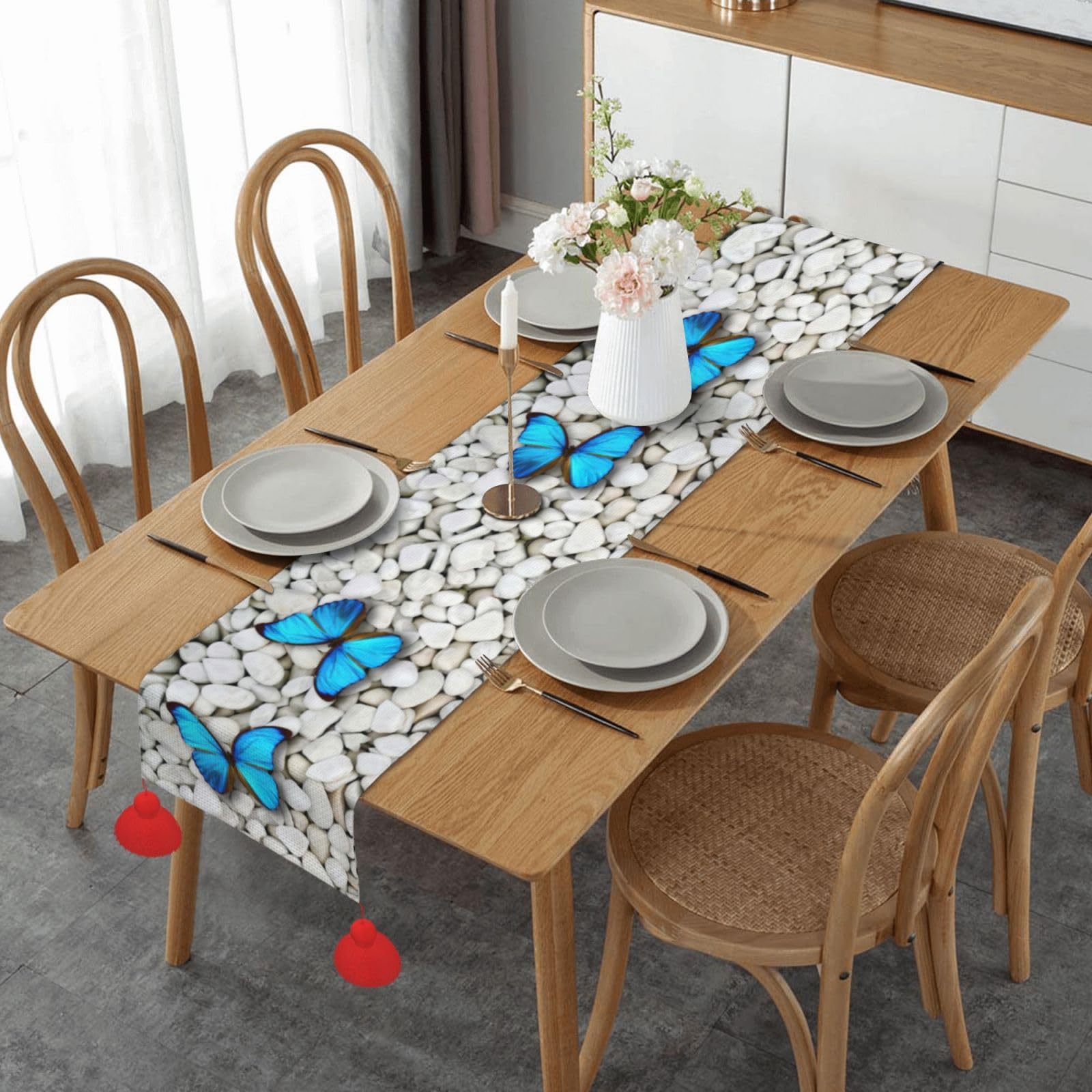 Chemin de table de Noël papillon 152,4 cm au design raffiné de pierres
