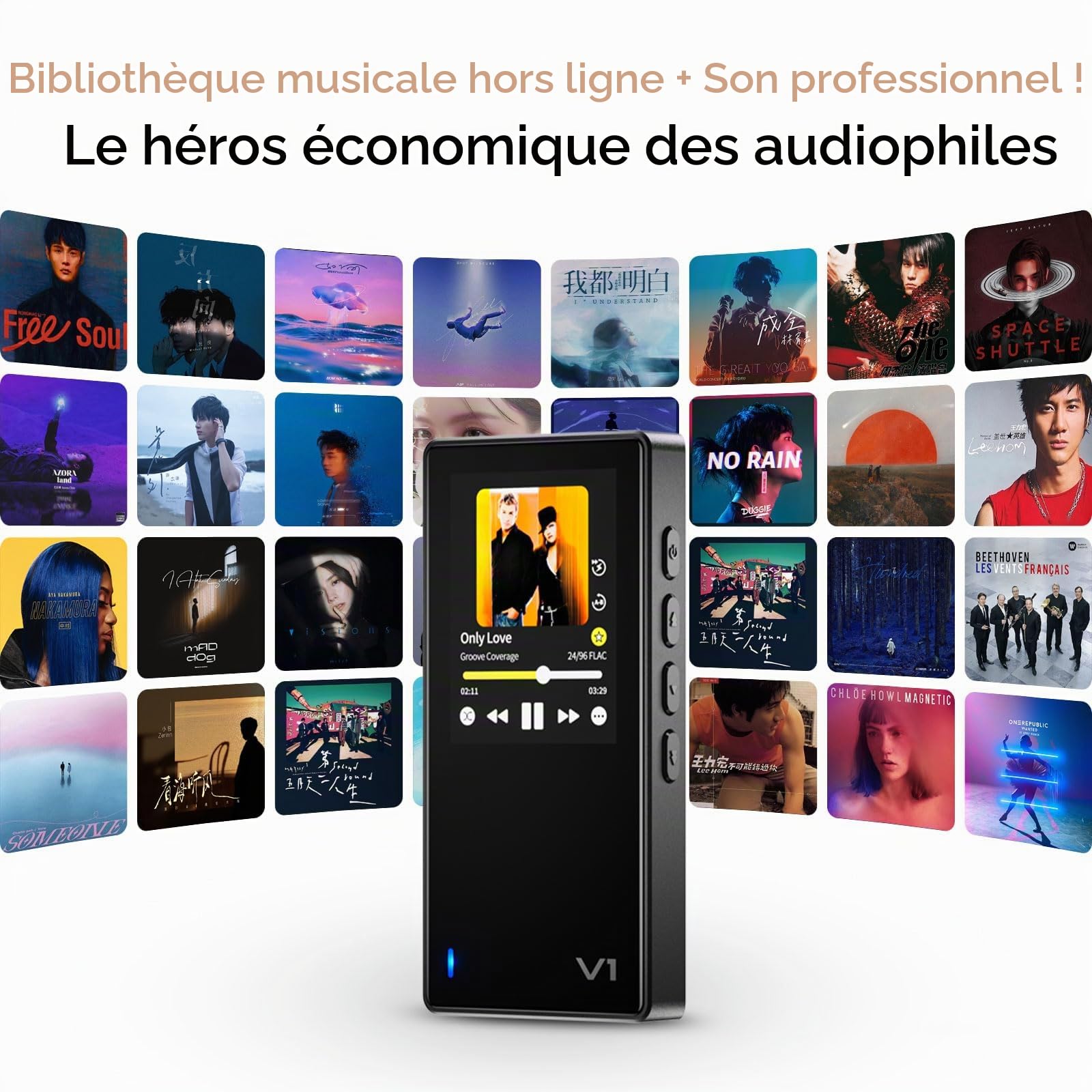 TempoTec Variations V1 Lecteur de musique HiFi portable, lecteur audio numérique avec Bluetooth 5.1 bidirectionnel, ports casque 4,4 mm et 3,5 mm+ clip arrière noir