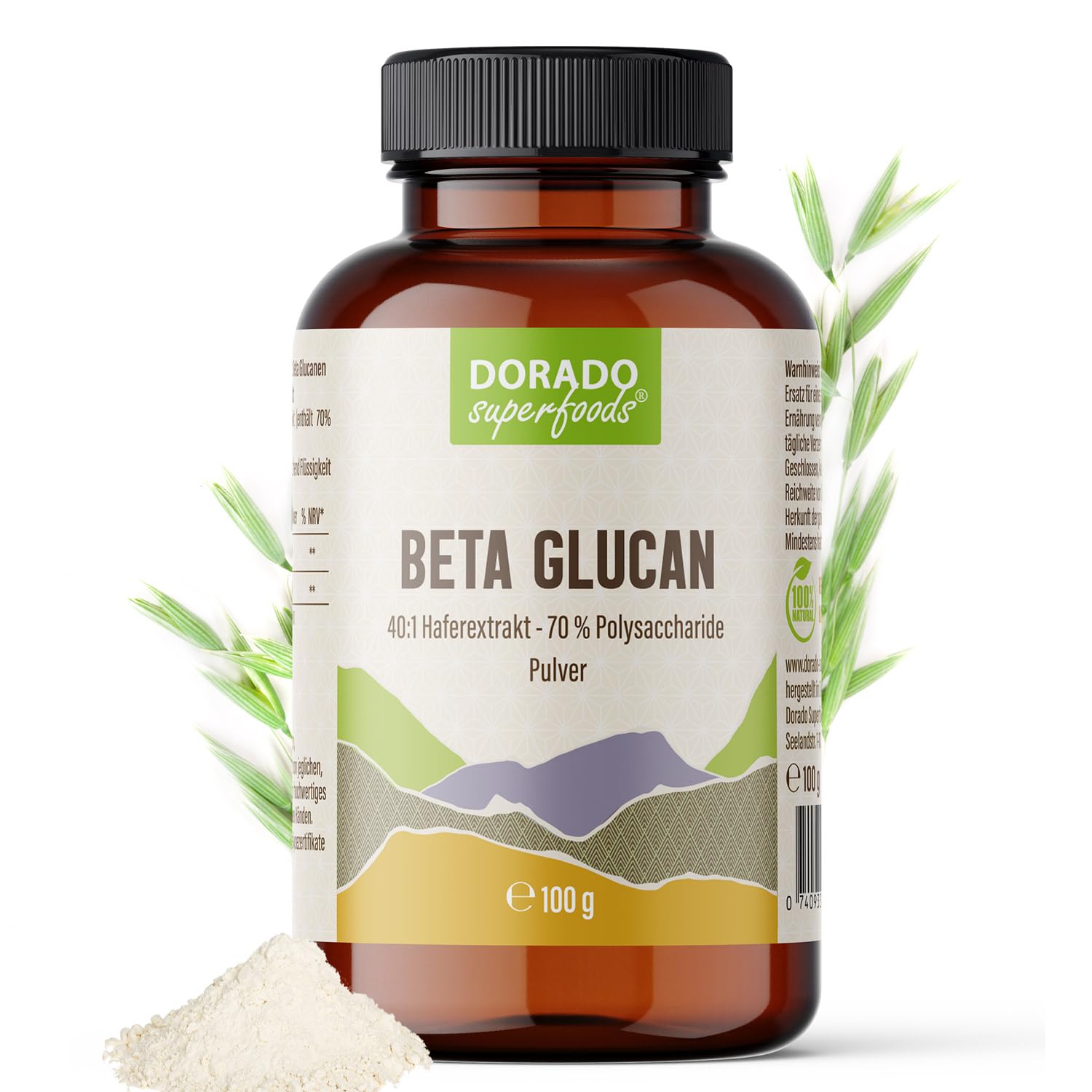 Beta Glucan Pulver Hochdosiert – 2.000 mg 40:1 Extrakt | 70% Beta Glucane | Entspricht 80.000 mg Hafer | 100 g | Reiner Hafer-Extrakt | Dorado Superfoods®