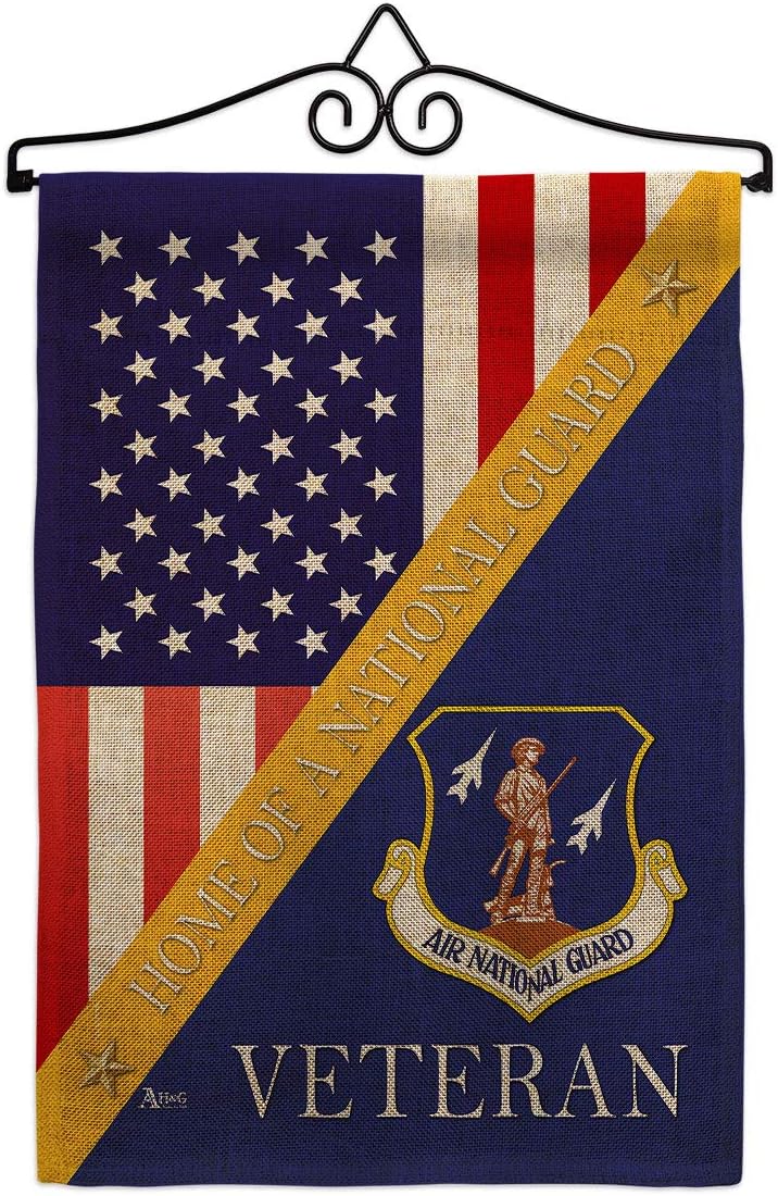 Home of Air National Guard Garden Flag Set Wall Holder Armed Forces ANG United State American Military Veteran Retire Official Small Gift Yard House Banner Double-Sided Made In USA 13 X 18.5