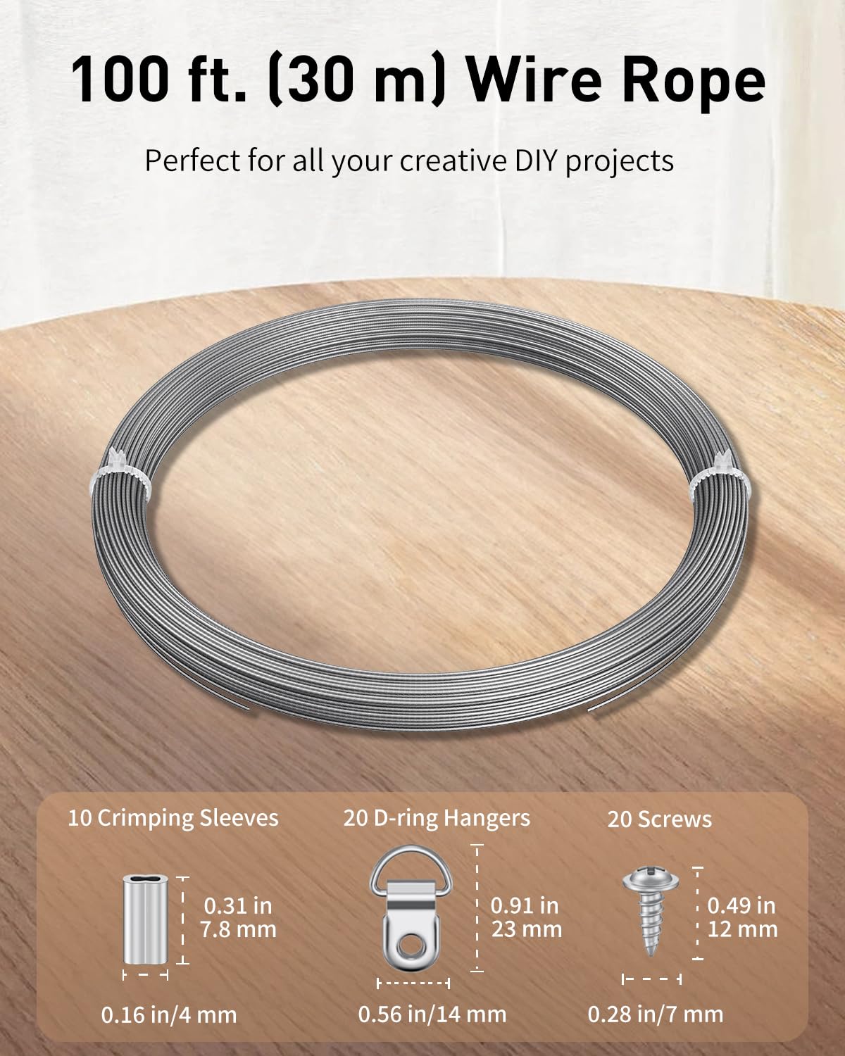 Uniclife Picture Hanging Wire, 30 m x 1 mm, Picture Wire Kit with D-Ring Hangers, Stainless Steel Wires Rope for up to 50 kg - Image 2