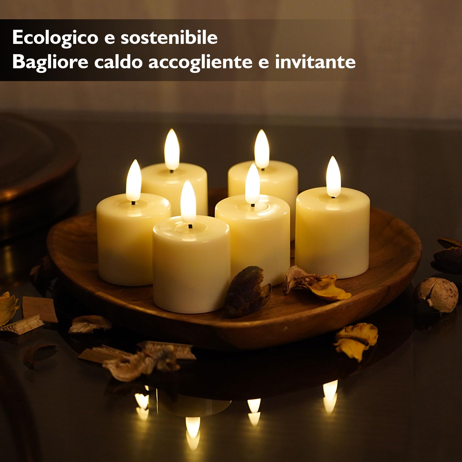 Rhytsing 6 Avorio Candele Votive Ricaricabile con Timer per La Casa Déco, Candele LED Tealight a Batteria con Base di Ricarica, Cavo da USB-C e Telecomando inclusi - Ø 4cm x H 6,8cm