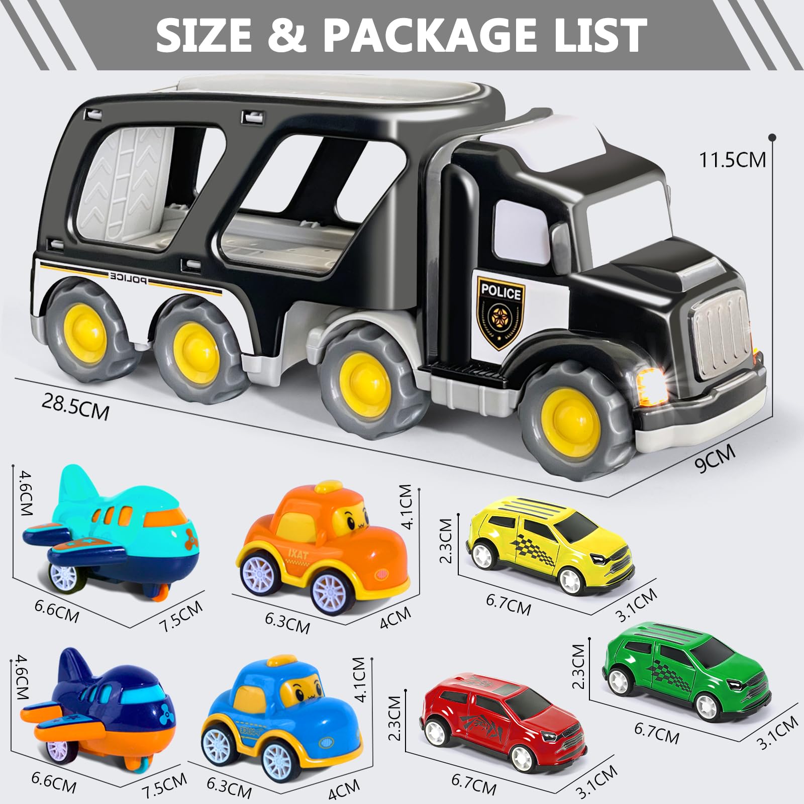 Vautvis Transport Truck Spielzeugautos, Auto Spielzeug Ab 3 4 5 Jahre, Polizeiauto Mit Licht Und Sound, Geschenk Junge 3 4 5 Jahre, Polizei Auto, Kinderspielzeug Geschenke - 3