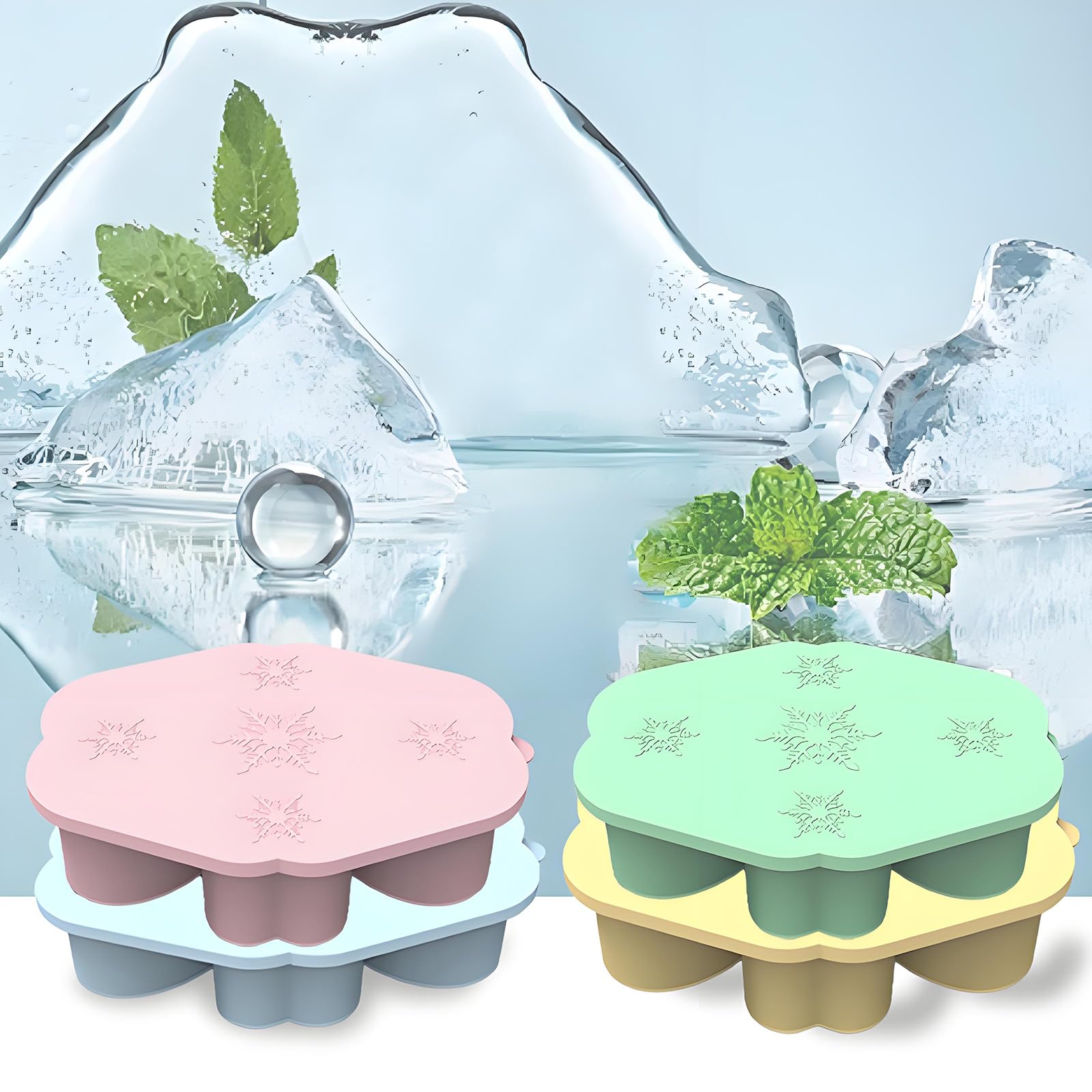Juego de 4 bandejas de cubitos de hielo con patrón de corazón, para hacer hielo, refrigerar, bloque de hielo, silicona, juego de 4 unidades (verde)