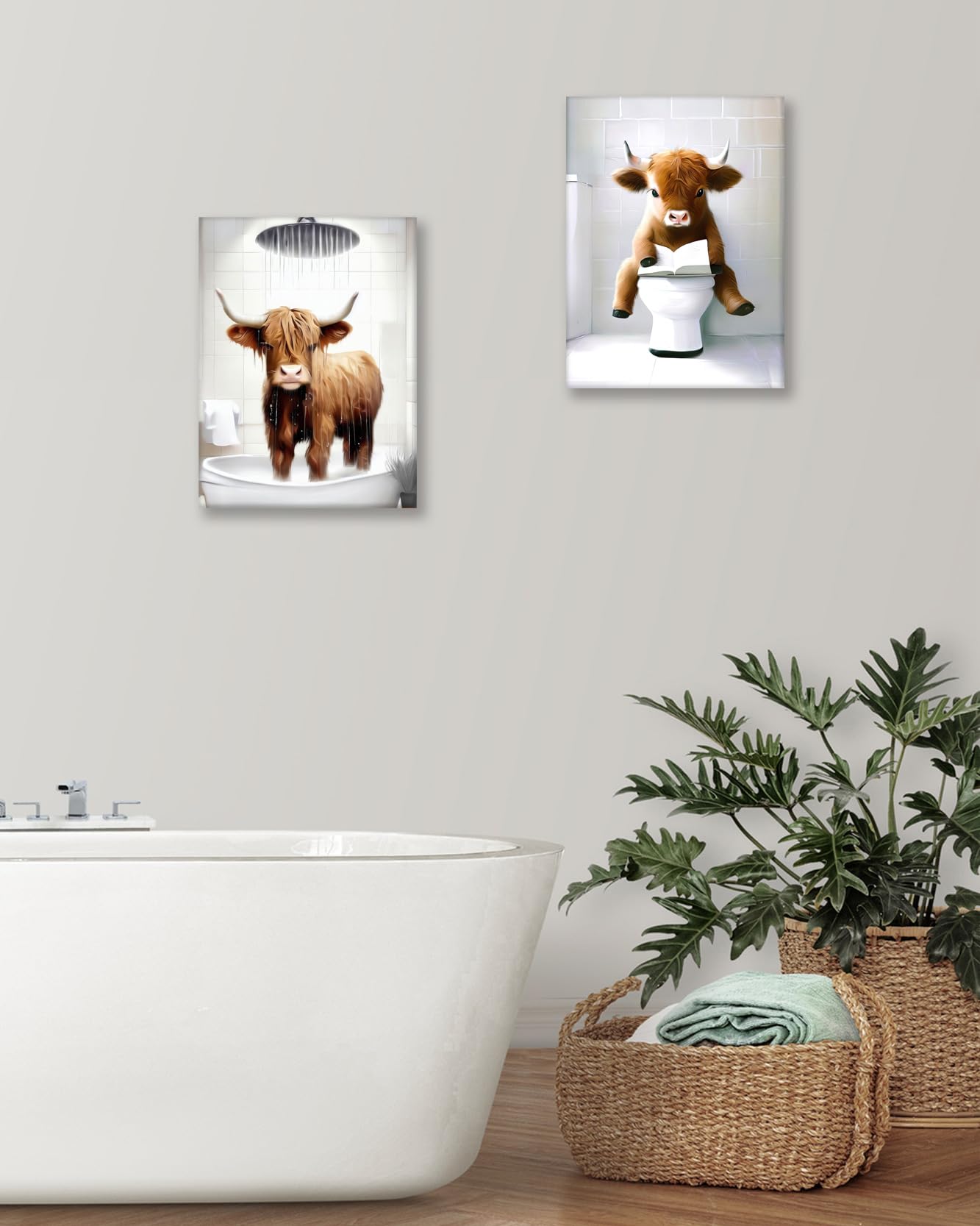 HesenDot Highland Cow Shower Framed Wall Art,30x40cm Funny Bathroom Canvas Print,Cute Bull Poster,Lovely Animal Picture Wall Decor for Bathroom Kid Room Bedroom Nursery,1 Pack - Image 4